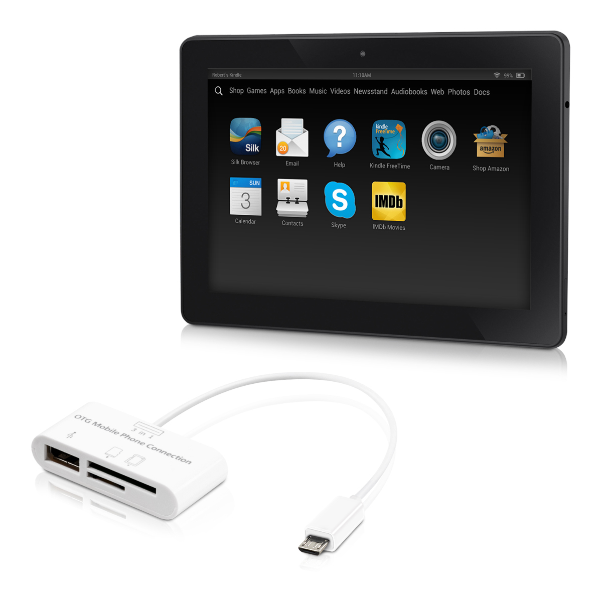 kwmobile 3 IN 1 MICRO USB CARD READER FOR AMAZON KINDLE FIRE HDX 8 9