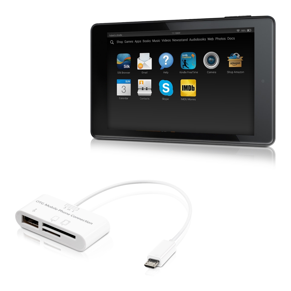 kwmobile 3 IN 1 MICRO USB CARD READER FOR AMAZON KINDLE FIRE HD 7 2014