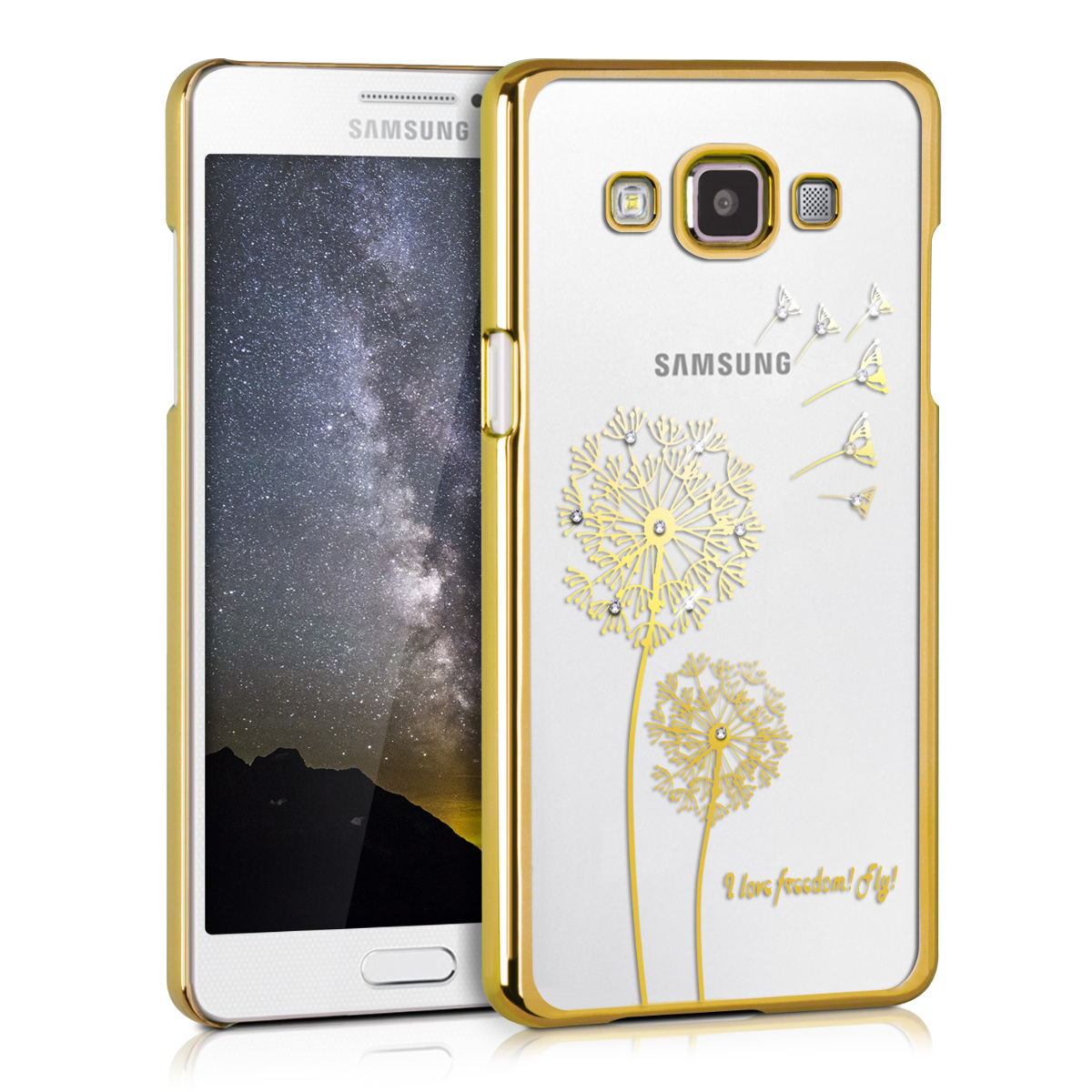 Kvalitní silikonové TPU pouzdro pro Samsung A5 (2015) - I Love Freedom Gold / transparentní
