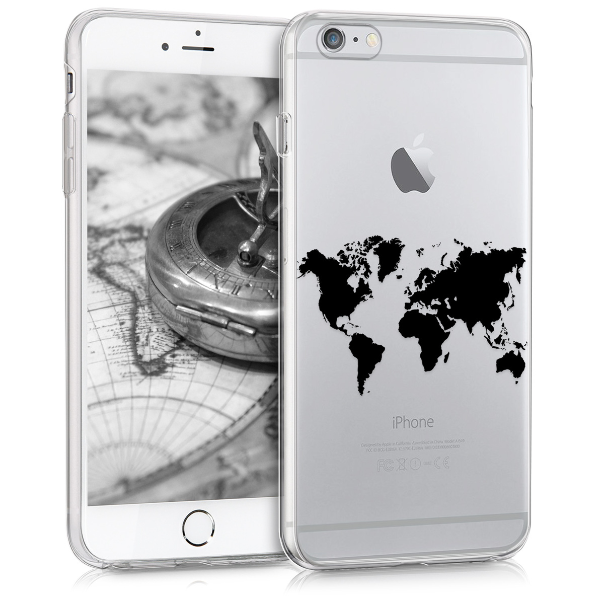 Kvalitní silikonové TPU pouzdro pro Apple iPhone 6 Plus / 6S - Travel Outline Black | Transparent