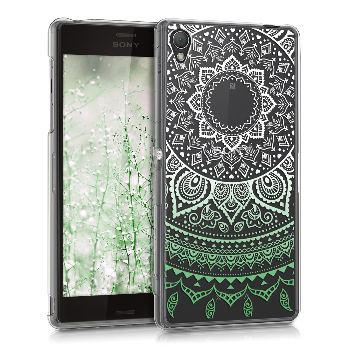 Kvalitní silikonové TPU pouzdro | obal pro Sony Xperia Z3 - indické slunce mint zelené / bílé / průhledné