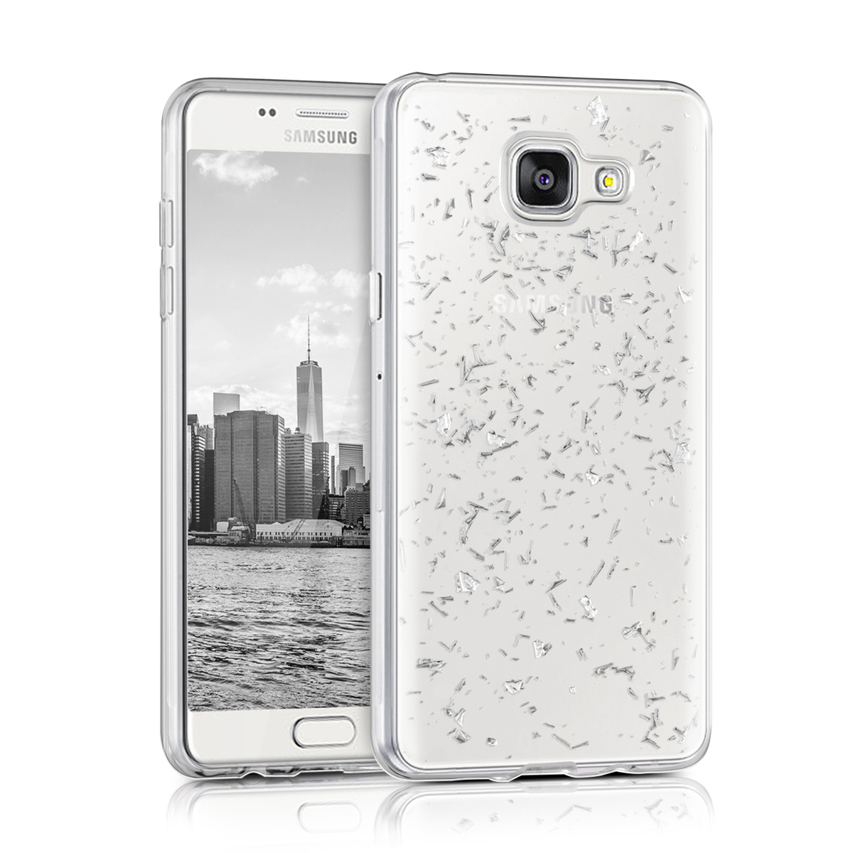 Kvalitní silikonové TPU pouzdro pro Samsung A5 (2016) - Vločky stříbrné / transparentní