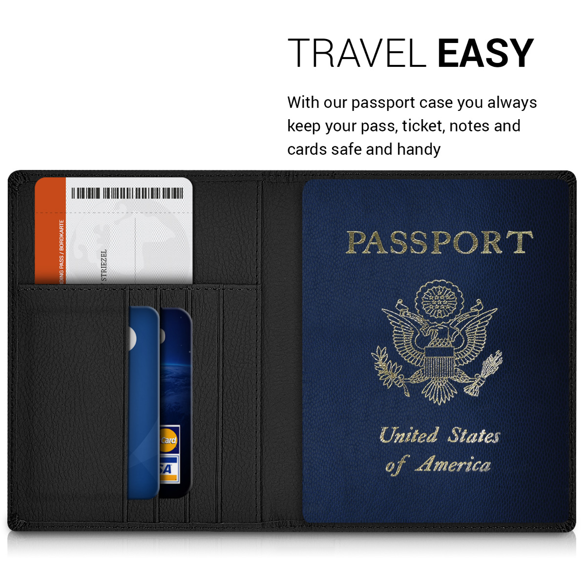 Custodia porta passaporto con tasche carte documenti in simil pelle - Foto 4 di 8