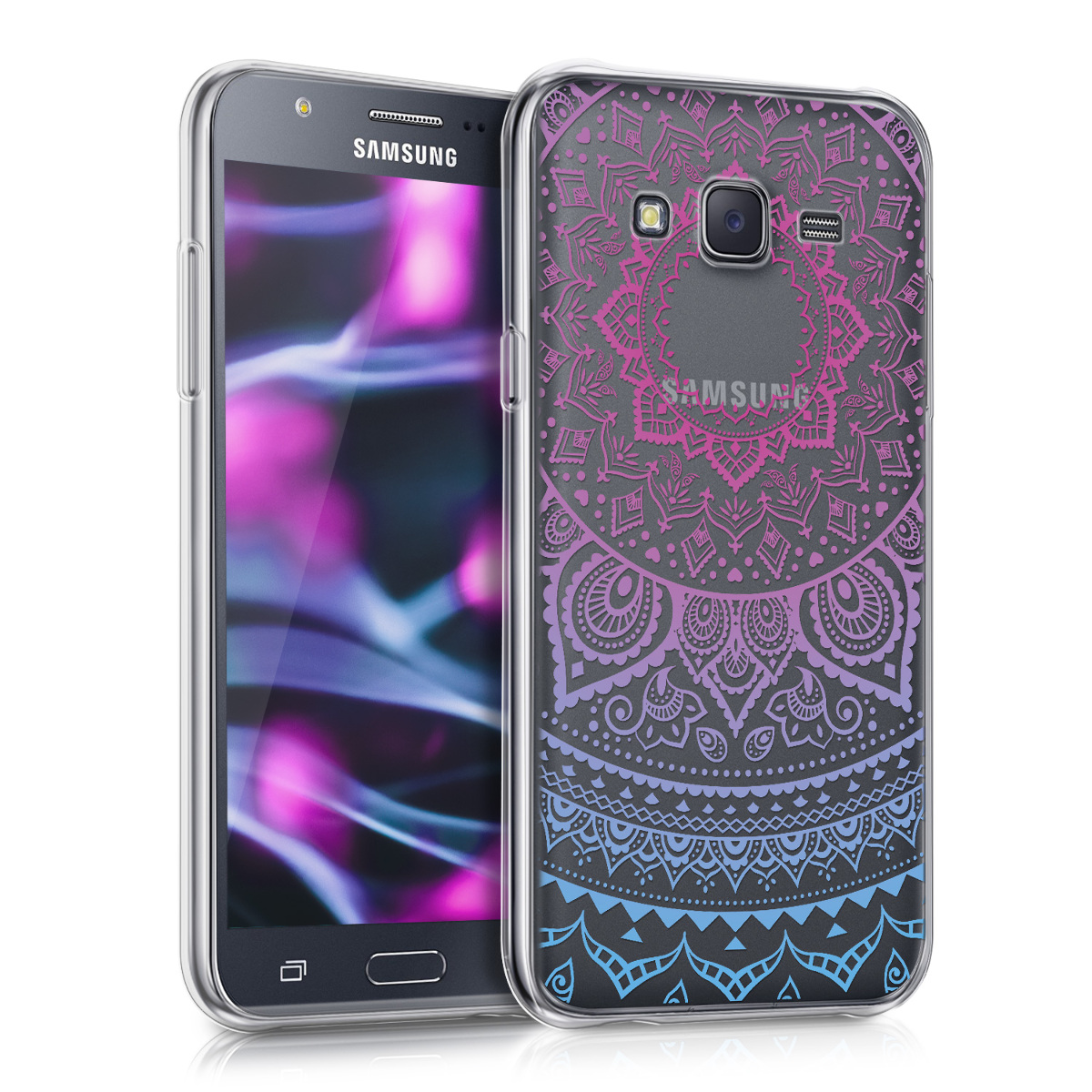 Kvalitní silikonové TPU pouzdro pro Samsung J5 (2015) - indické slunce modré / tmavě růžová / transparentní