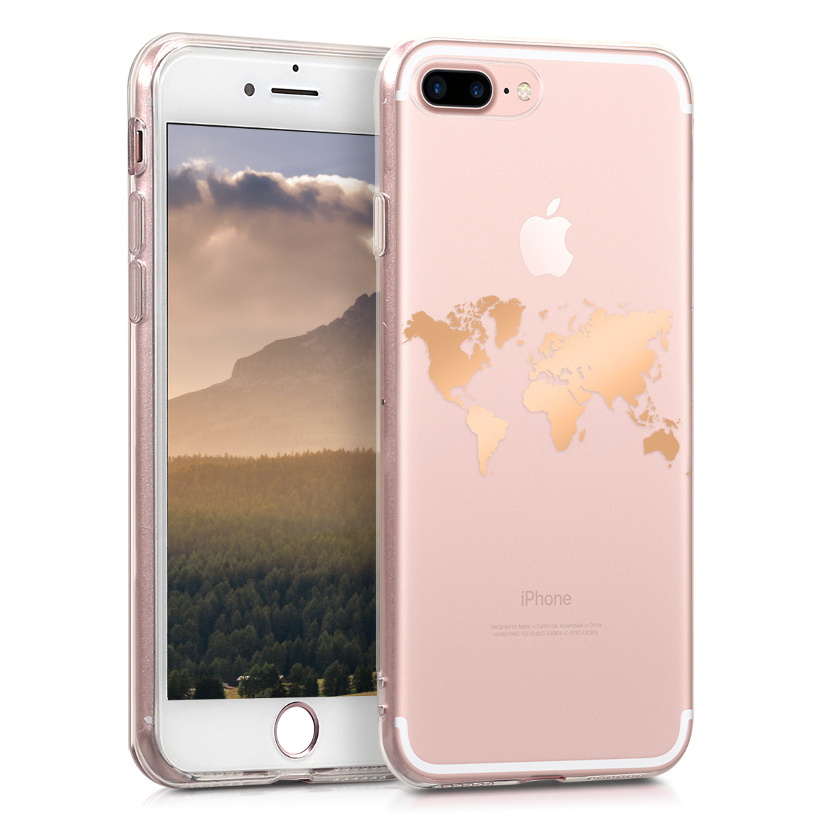 Kvalitní silikonové TPU pouzdro pro Apple iPhone 7 Plus / 8  - Travel Outline Rose Gold | Transparent