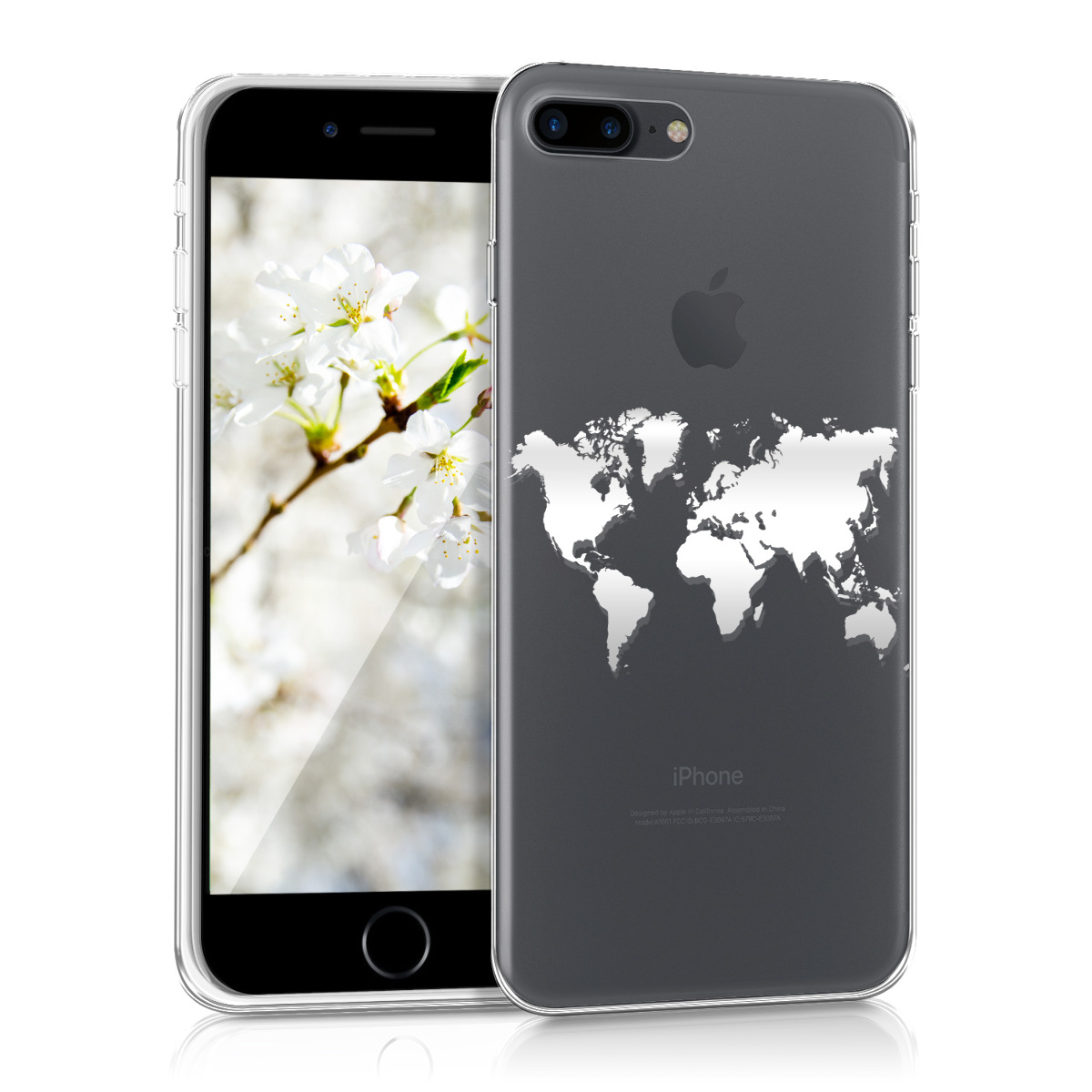 Kvalitní silikonové TPU pouzdro pro Apple iPhone 7 Plus / 8  - Travel Outline Silver | Transparent