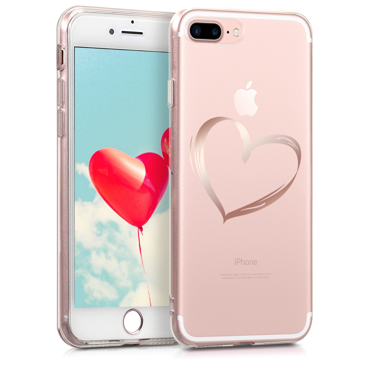 Kvalitní silikonové TPU pouzdro pro Apple iPhone 7 Plus / 8  - Brushed Heart Rose Gold | Transparent
