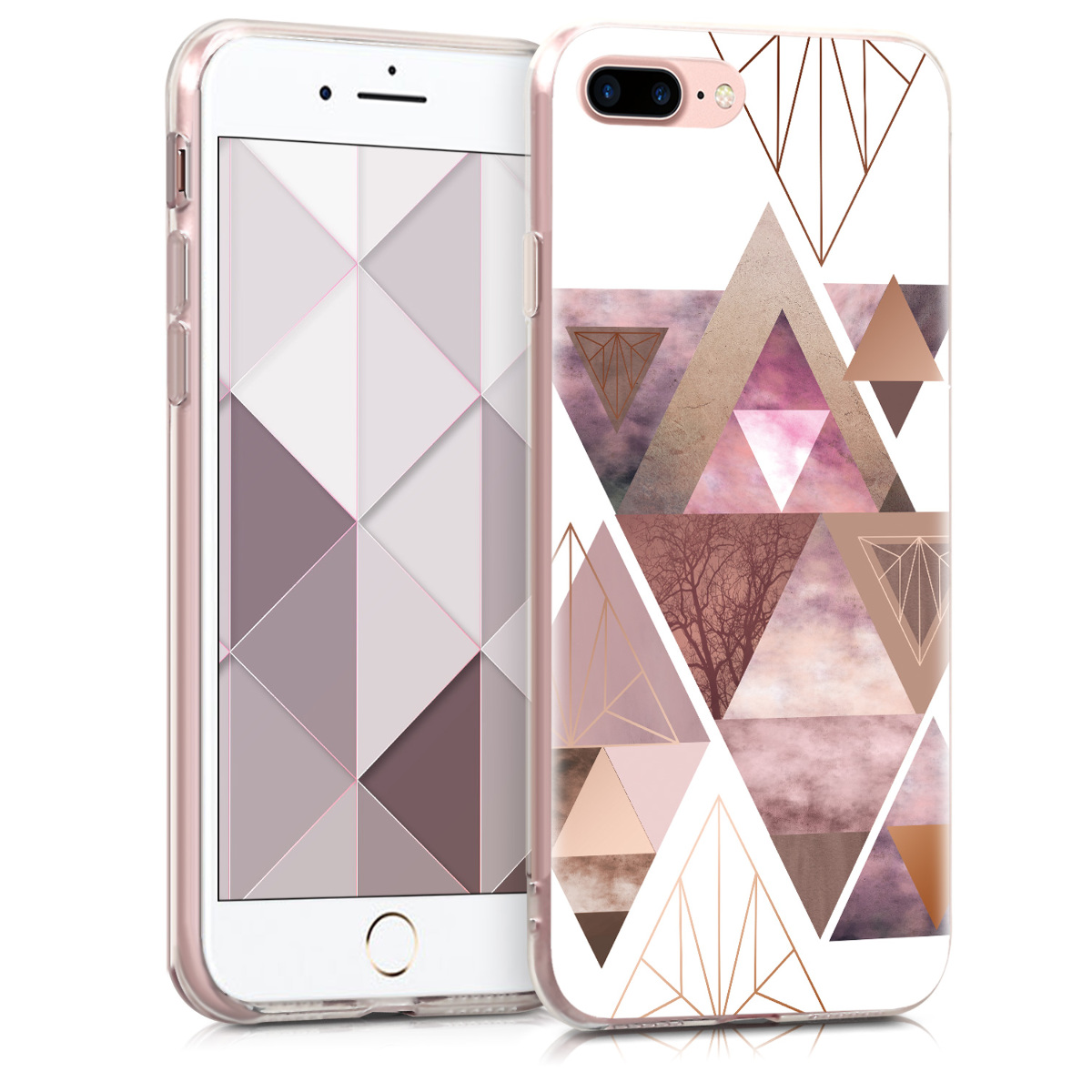 Kvalitní silikonové TPU pouzdro pro Apple iPhone 7 Plus / 8  - Patchwork Triangles Light Pink | Rose Gold | White