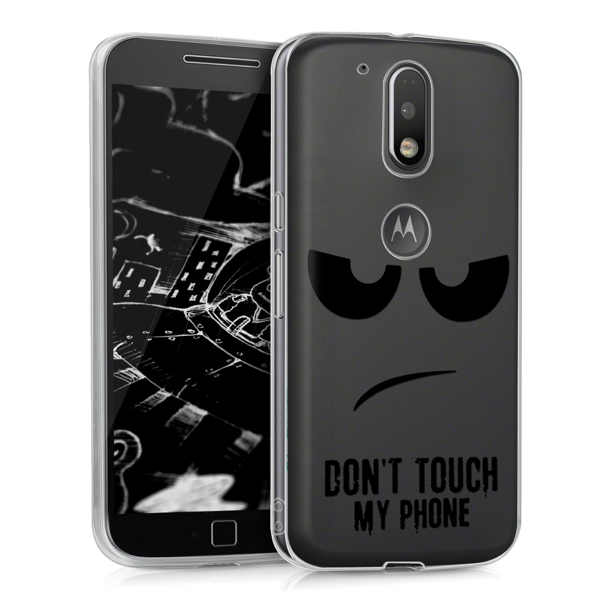 Kvalitní silikonové TPU pouzdro | obal pro Motorola Moto G4 / Moto G4 Plus - Nedotýkej se mého telefonu Černá / průhledná