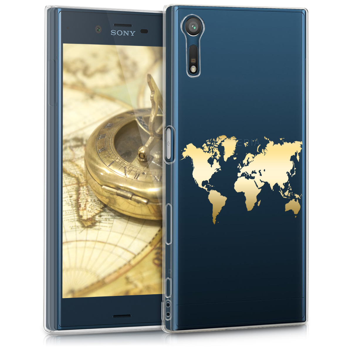 Kvalitní silikonové TPU pouzdro | obal pro Sony Xperia XZ / XZs - Travel Outline zlaté / průhledné