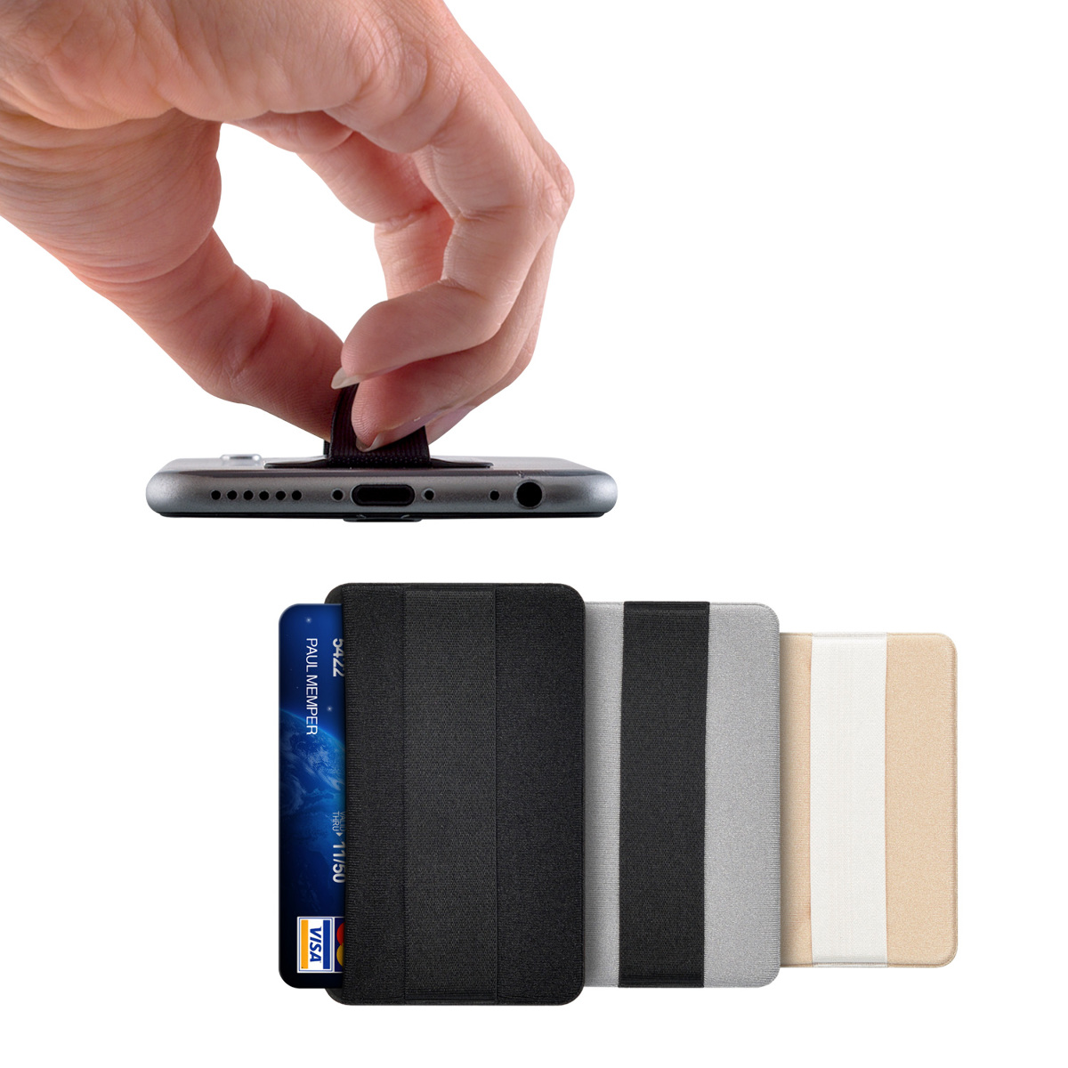 SMARTPHONE FINGERHOLDER WITH RUBBERBAND AND CARD COMPARTMENT AUTO