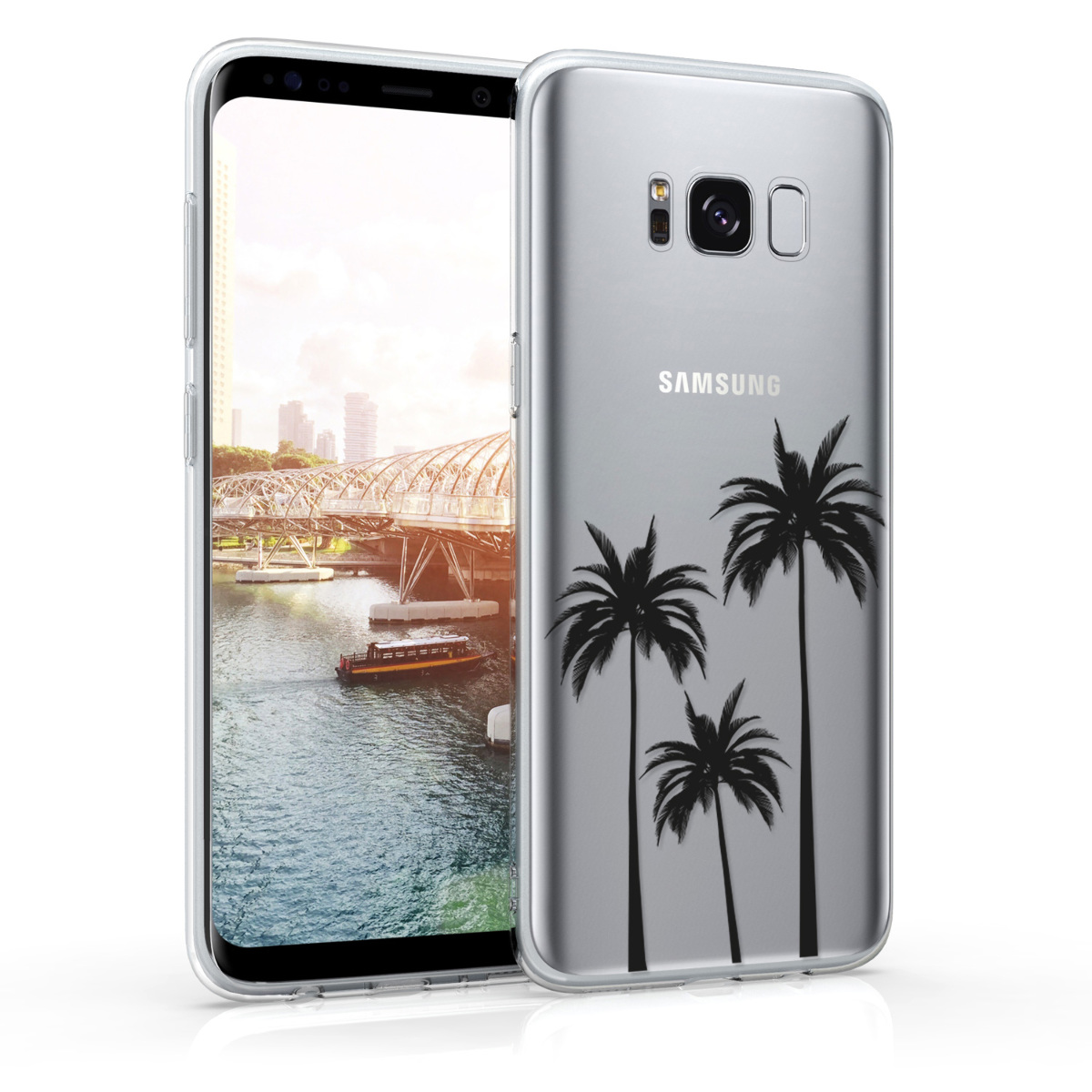 Kvalitní silikonové TPU pouzdro pro Samsung S8 - Palms černé / transparentní