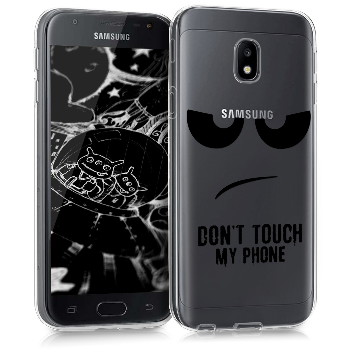 Kvalitní silikonové TPU pouzdro pro Samsung J3 (2017) DUOS - Do not Touch My Phone černé / transparentní