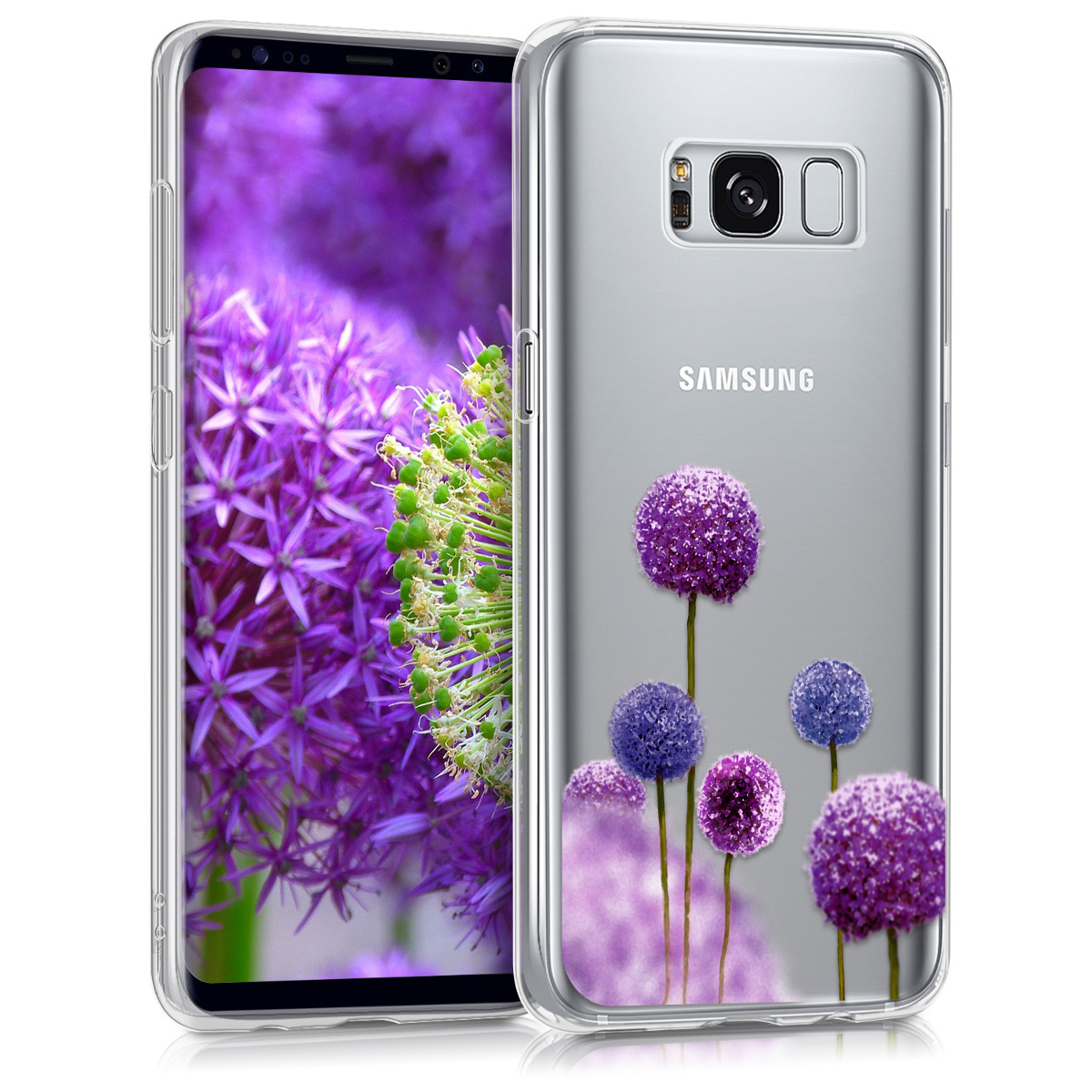 Kvalitní silikonové TPU pouzdro pro Samsung S8 - Květina koule tmavě růžová / fialová / transparentní
