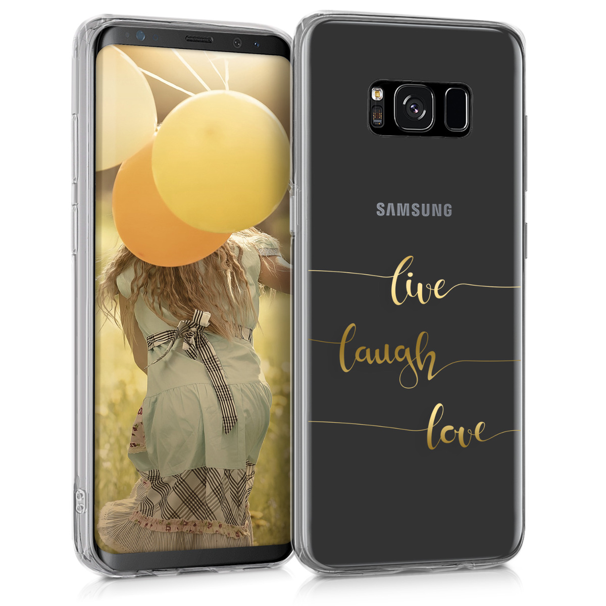 Kvalitní silikonové TPU pouzdro pro Samsung S8 - Žít, smích, láska Gold / transparentní