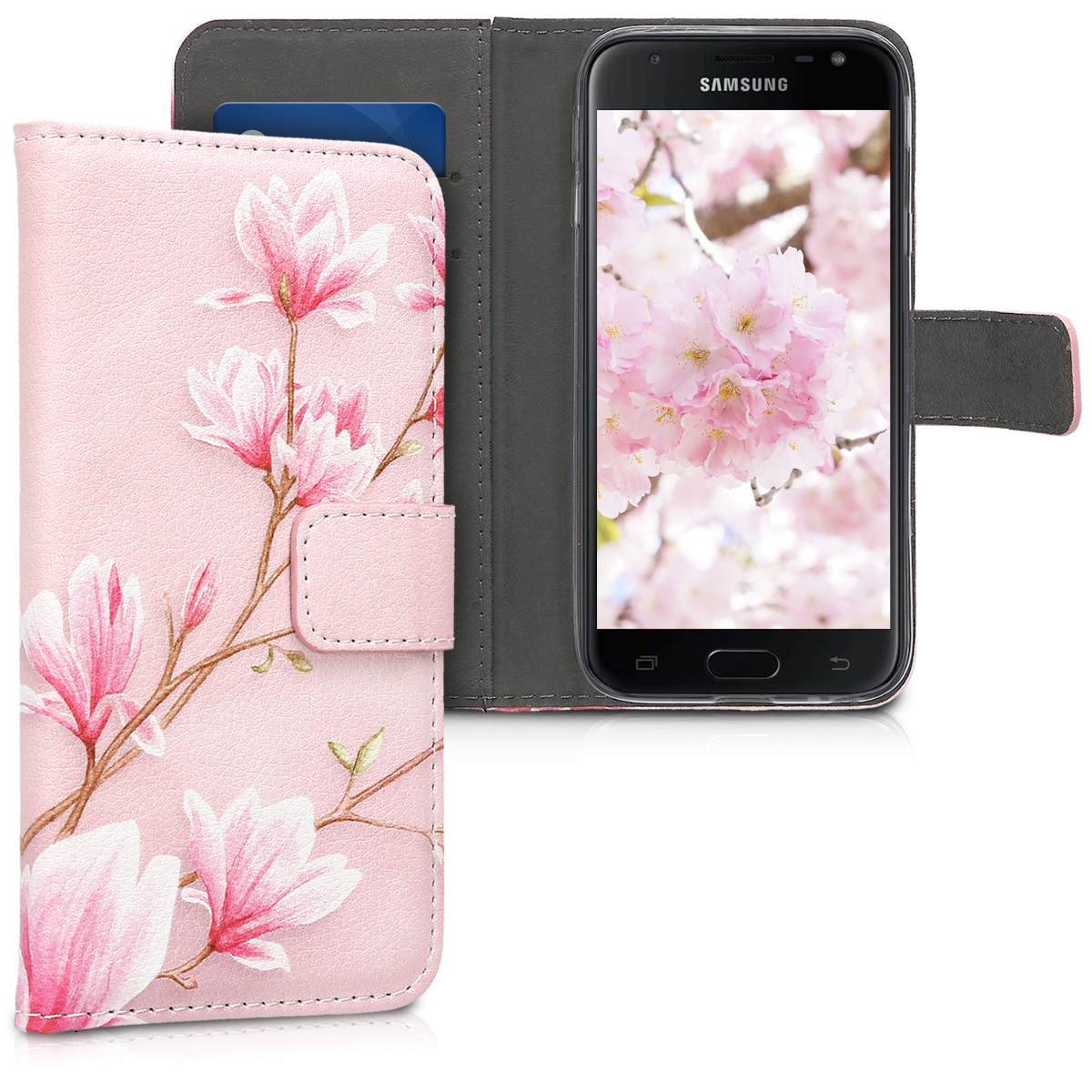 Kožené pouzdro pro Samsung J3 (2017) DUOS - Magnolie růžové / bílé / růžové Dusty