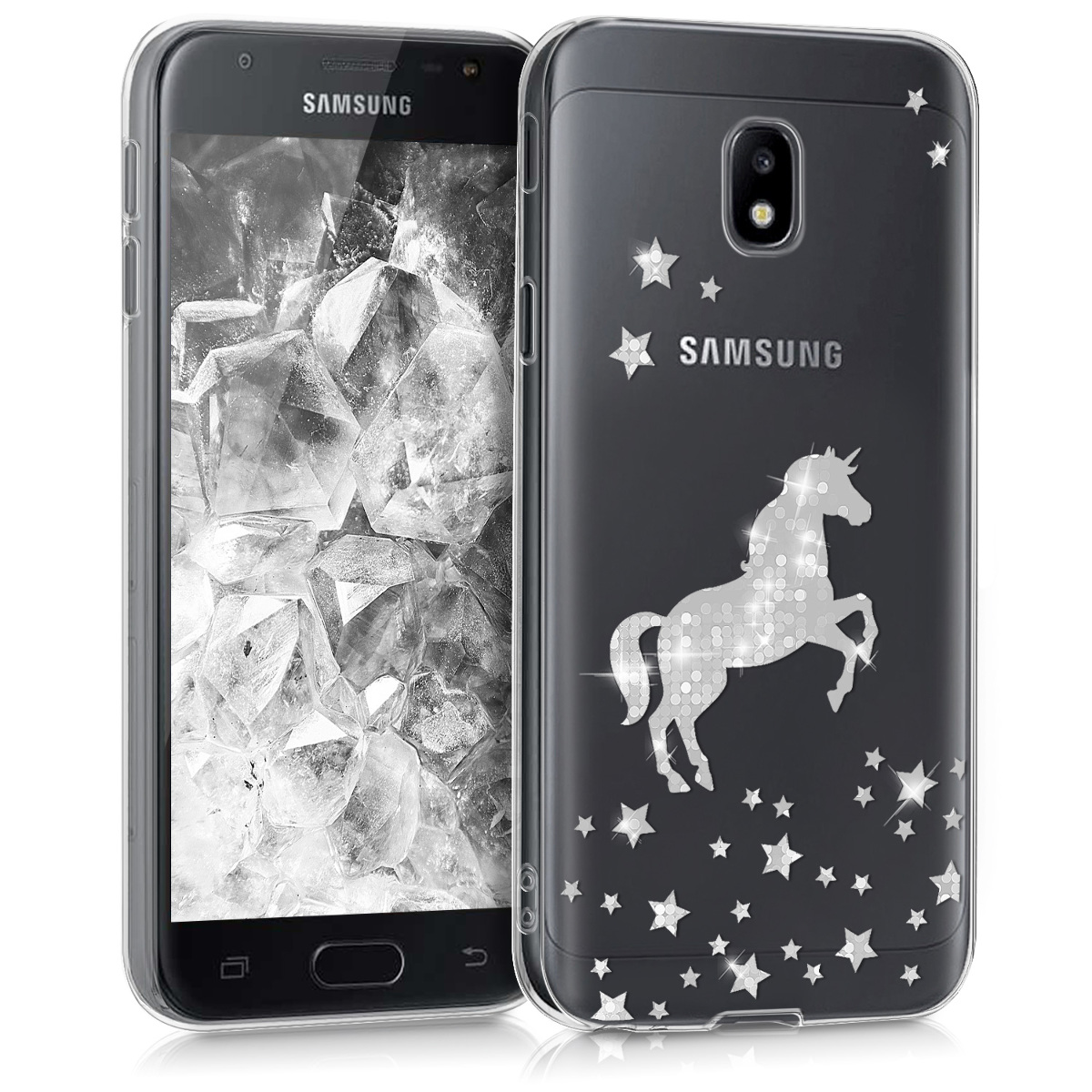Kvalitní silikonové TPU pouzdro pro Samsung J3 (2017) DUOS - Unicorn stříbrné / transparentní