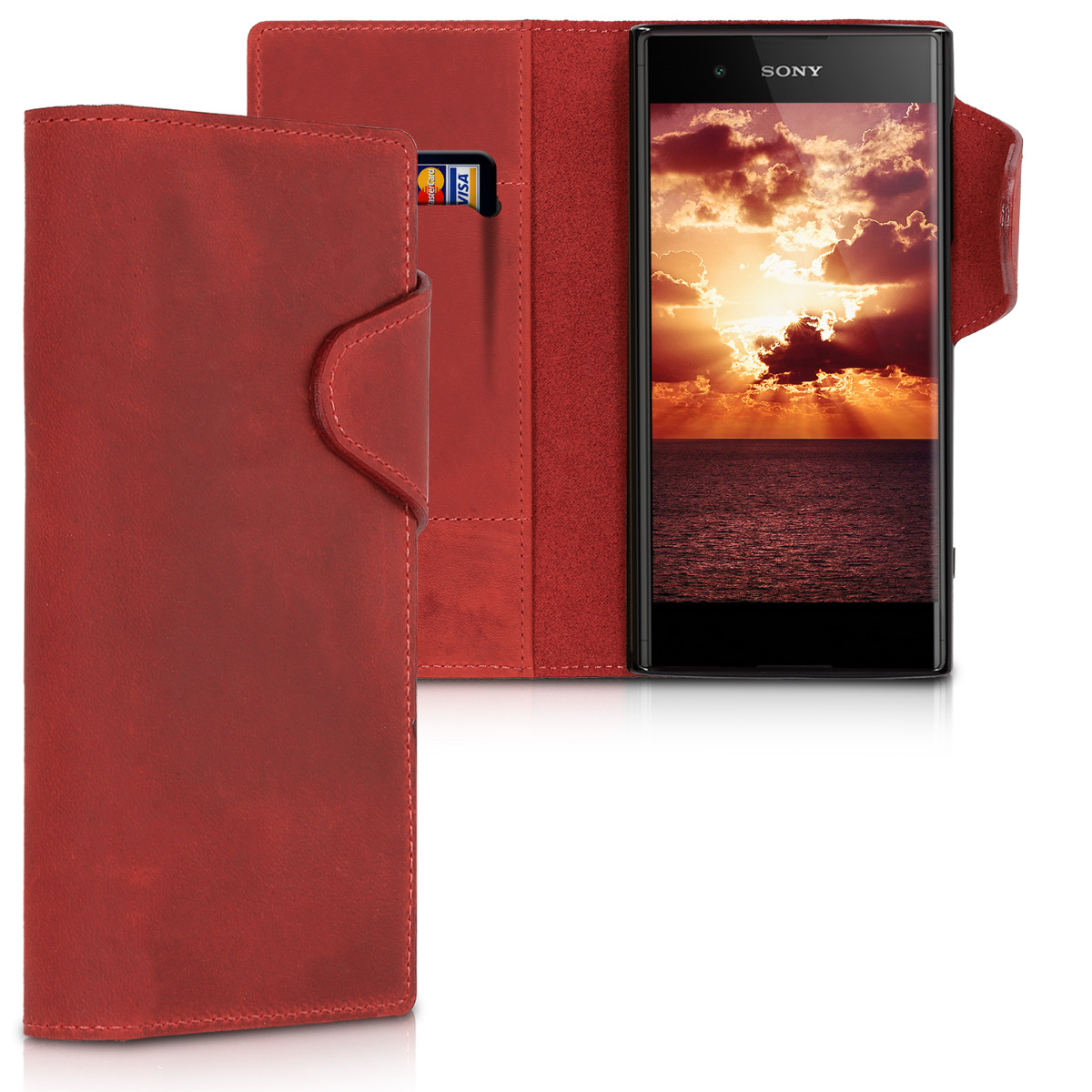 Kožené pouzdro | obal pro Sony Xperia XA1 Plus - tmavě červená