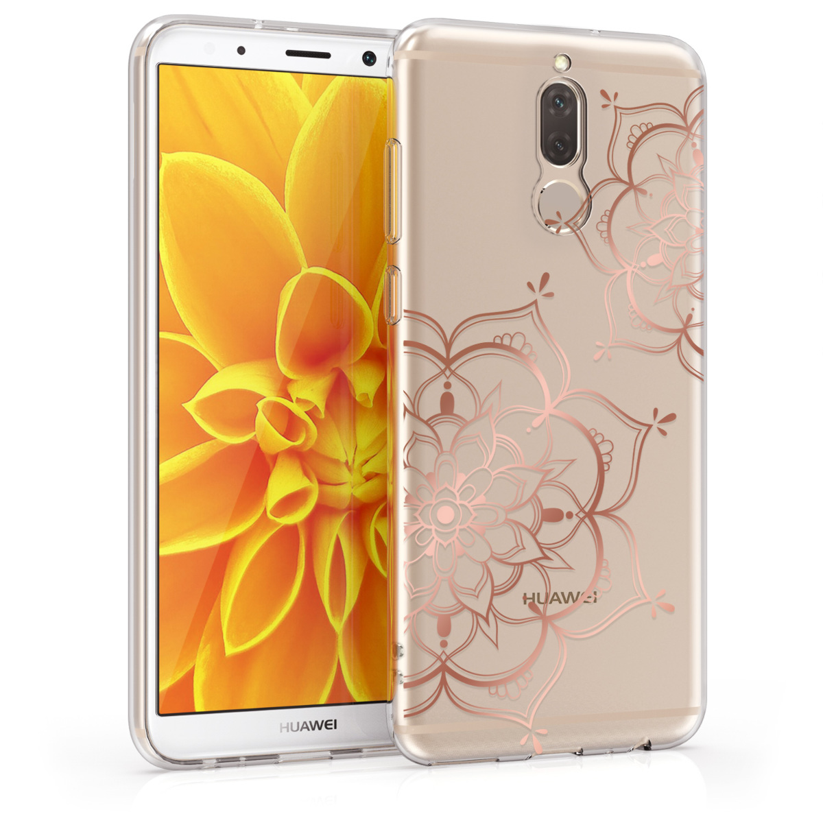 Průhledné pouzdro pro Huawei Mate 10 Lite - Květinová dvojčata Růžové zlato / průhledné