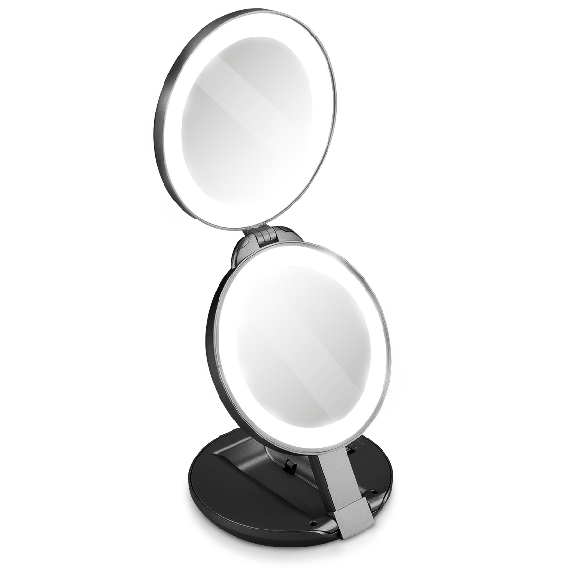1 x Aufklappbare LED Taschenspiegel 1x 10-fach Vergrößerung LED Kosmetikspiegel 