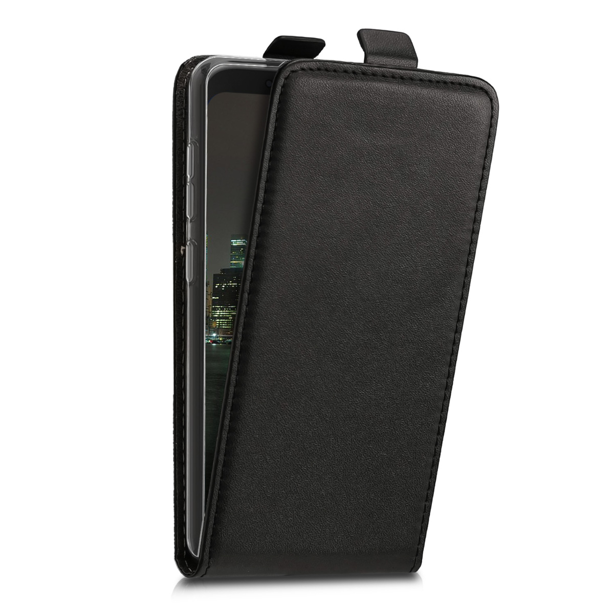 kwmobile Flip Case for Samsung Galaxy S7 Black PU Leather Book Style Wallet Protective Cover with Window