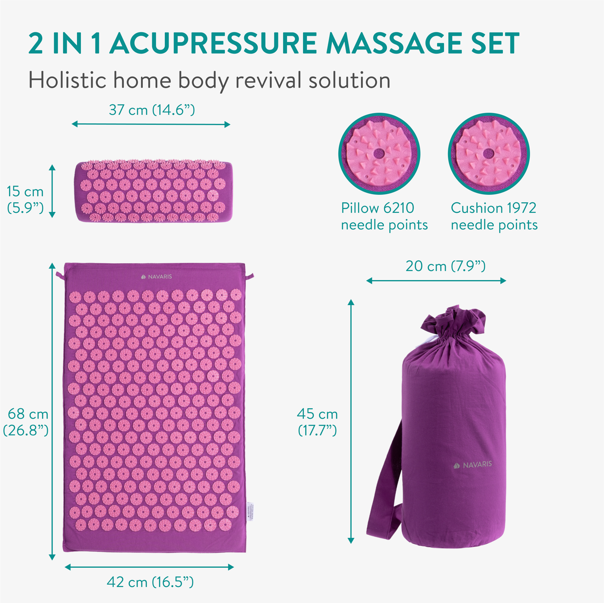 Set de masaje de acupresión esterilla y almohada acupuntura para aliviar dolor - Imagen 3 de 8