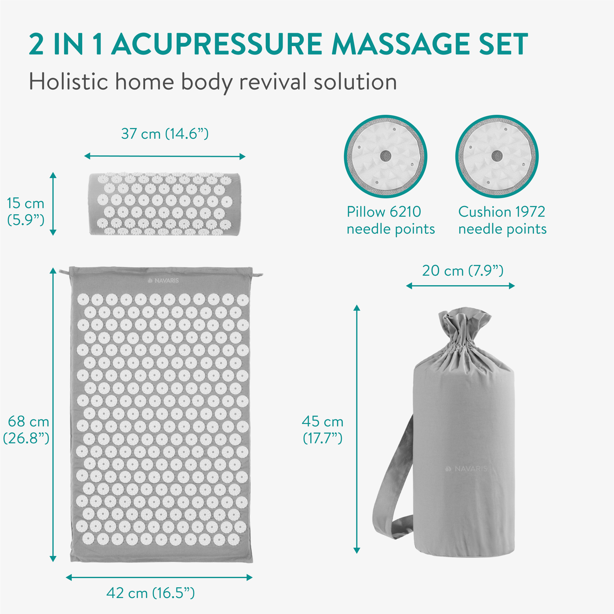 PRO 11 Wellness Akupressur Matte & Kissen Set In Grau – Mit Tragetasche, Für Entspannung