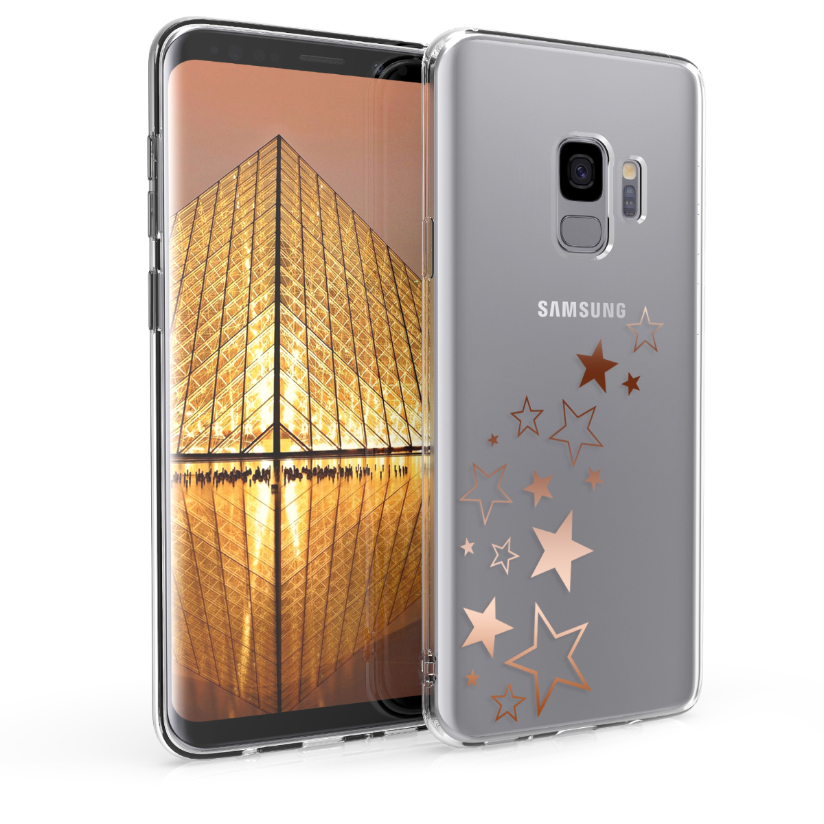 Kvalitní silikonové TPU pouzdro pro Samsung S9 - Hvězda Mix starorůžové rosegold / transparentní