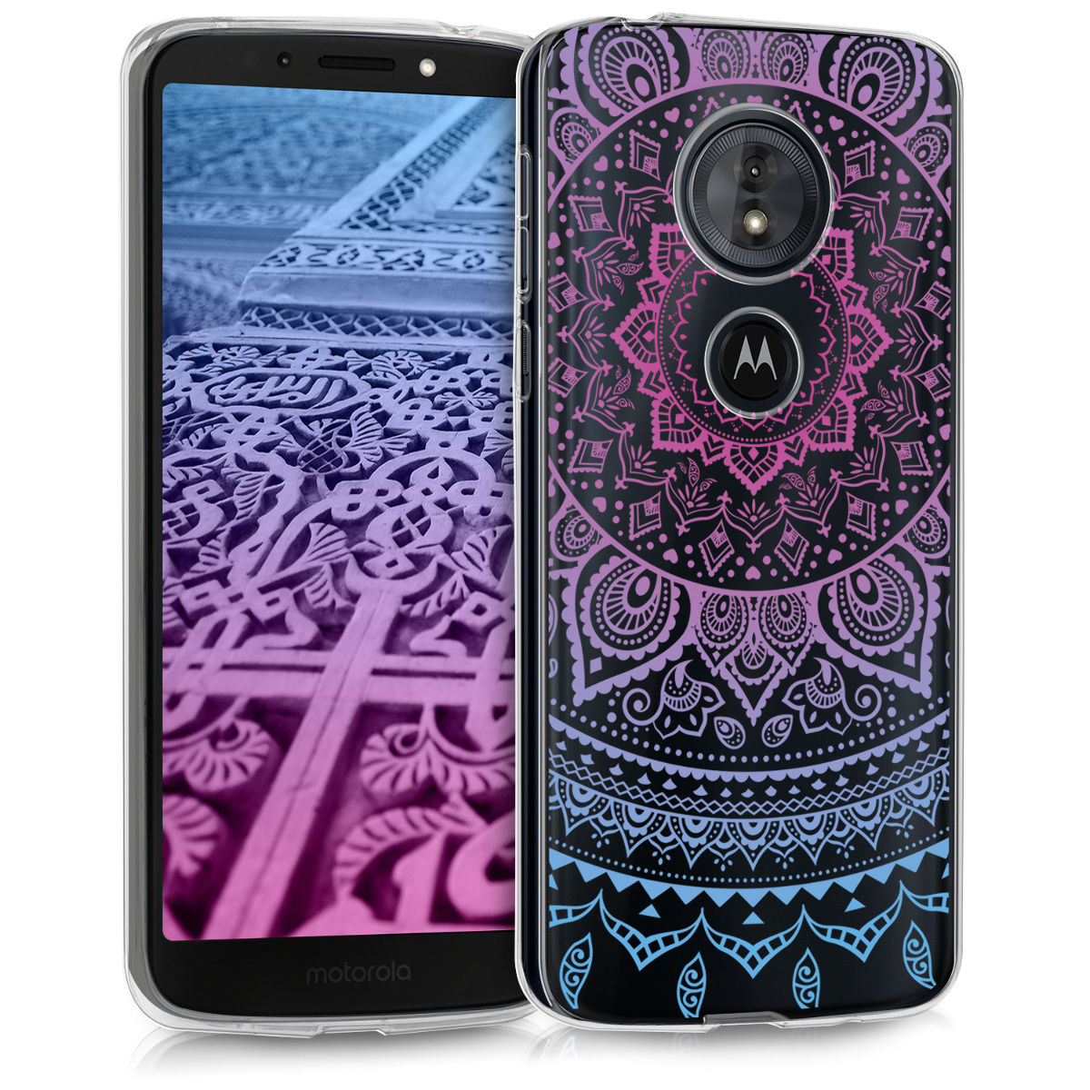 Kvalitní silikonové TPU pouzdro | obal pro Motorola Moto G6 Play - Indian Sun Modrá / tmavě růžová / průhledná