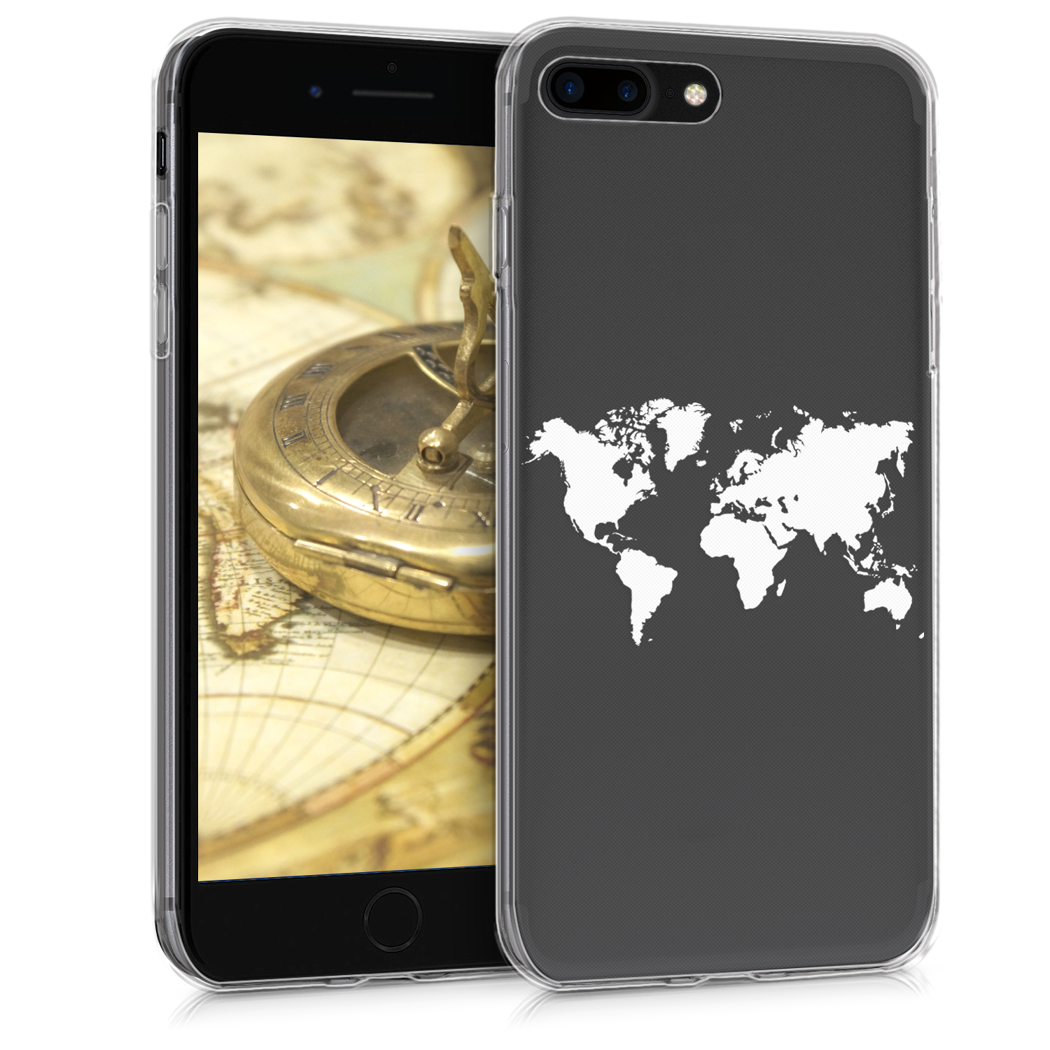Kvalitní silikonové TPU pouzdro pro Apple iPhone 7 Plus / 8  - Travel Outline White | Transparent