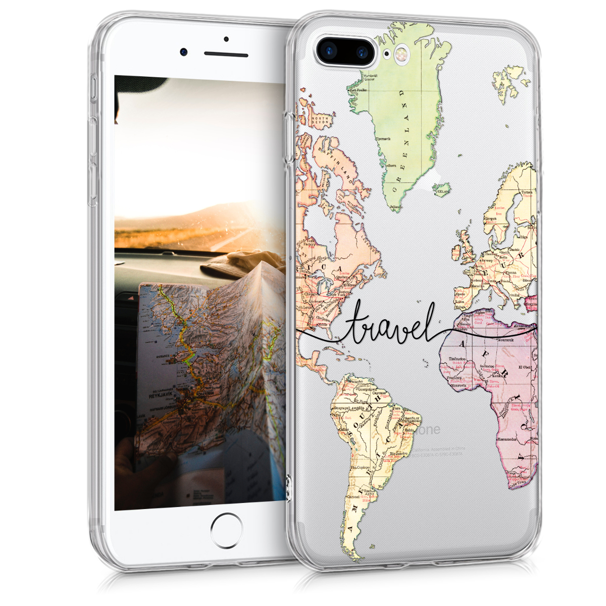 Kvalitní silikonové TPU pouzdro pro Apple iPhone 7 Plus / 8  - Travel Black | Multicolor | Transparent