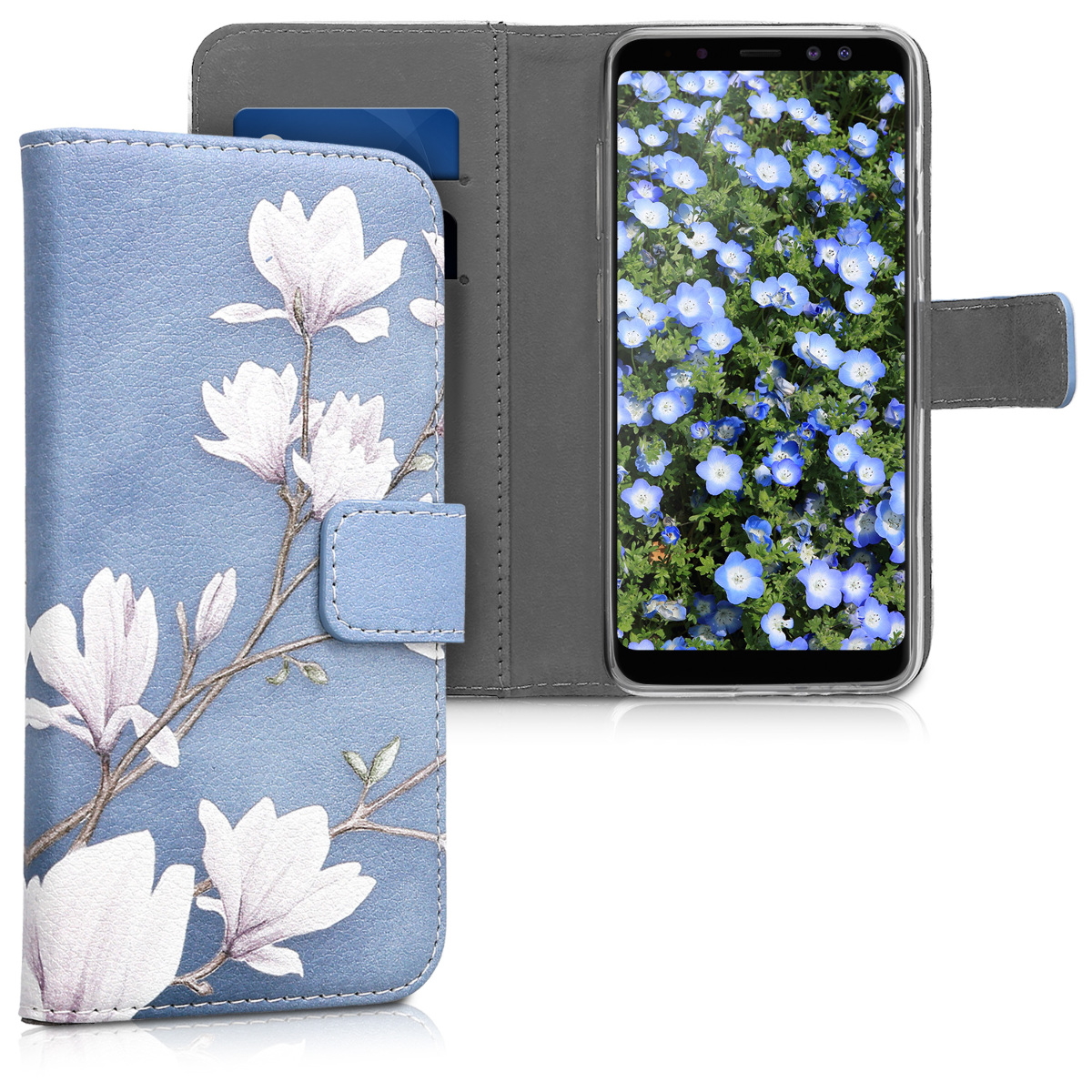 Kožené pouzdro pro Samsung A8 (2018) - Magnolie Taupe / bílá / modré šedé