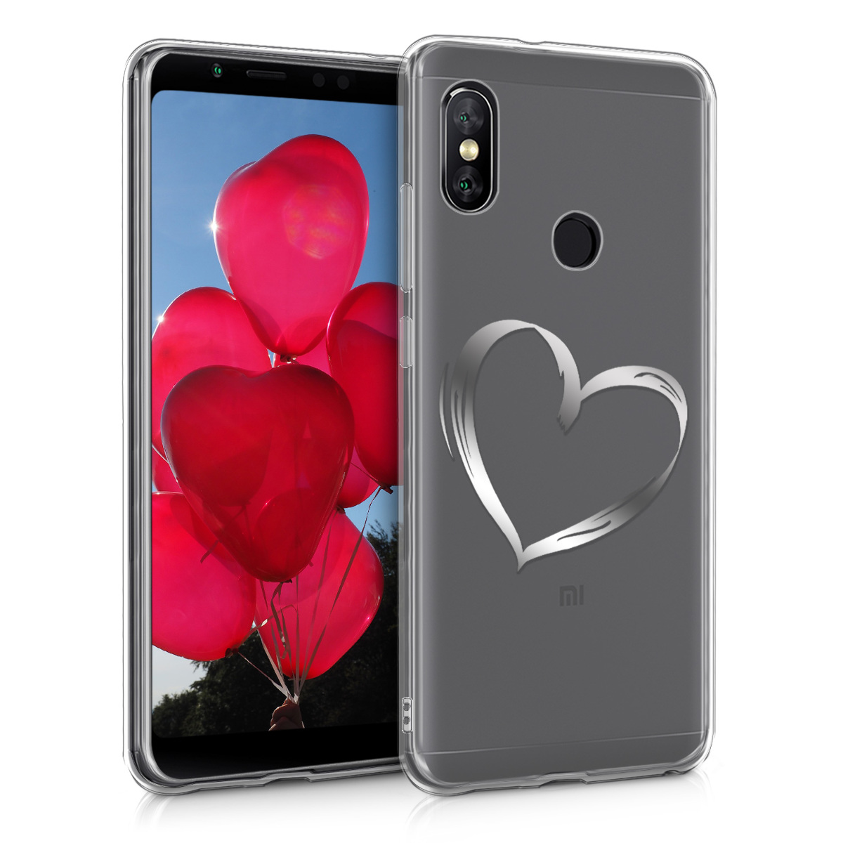 Kvalitní silikonové TPU pouzdro | obal pro Xiaomi Redmi Note 5 (Global Vers - Brushed Heart stříbrný / transparentní