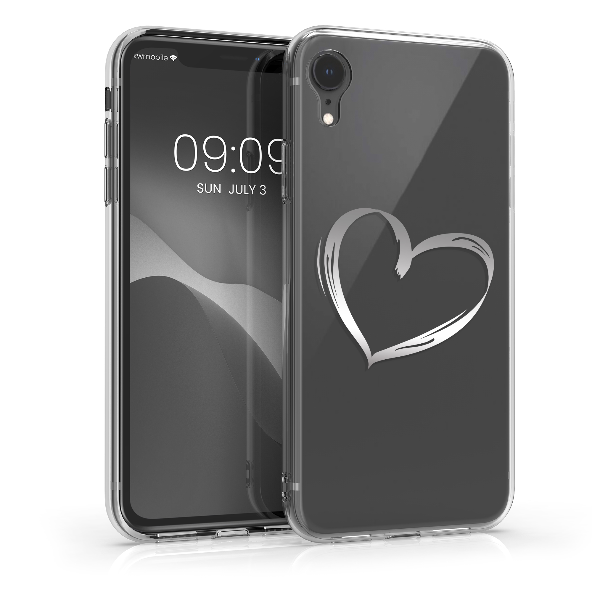 Kvalitní silikonové TPU pouzdro pro Apple iPhone XR - Brushed Heart Silver | Transparent