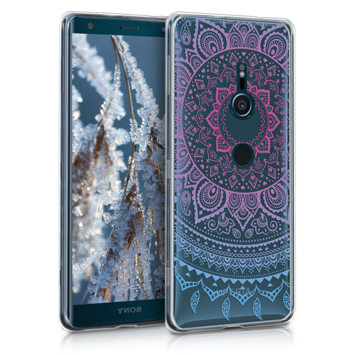 Kvalitní silikonové TPU pouzdro | obal pro Sony Xperia XZ3 - indické slunce modré / tmavě růžová / průhledné
