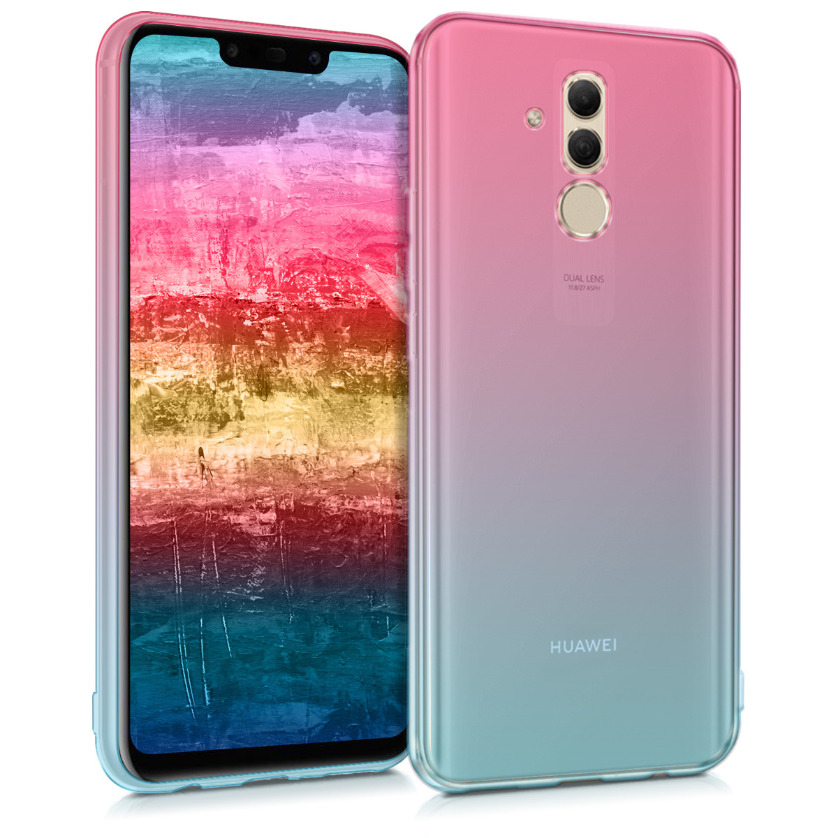 Pouzdro pro Huawei Mate 20 Lite - Dvoubarevná tmavě růžová / modrá / průhledná