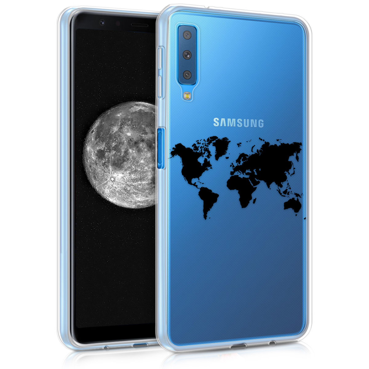 Kvalitní silikonové TPU pouzdro pro Samsung A7 (2018) - Travel Outline černé / transparentní