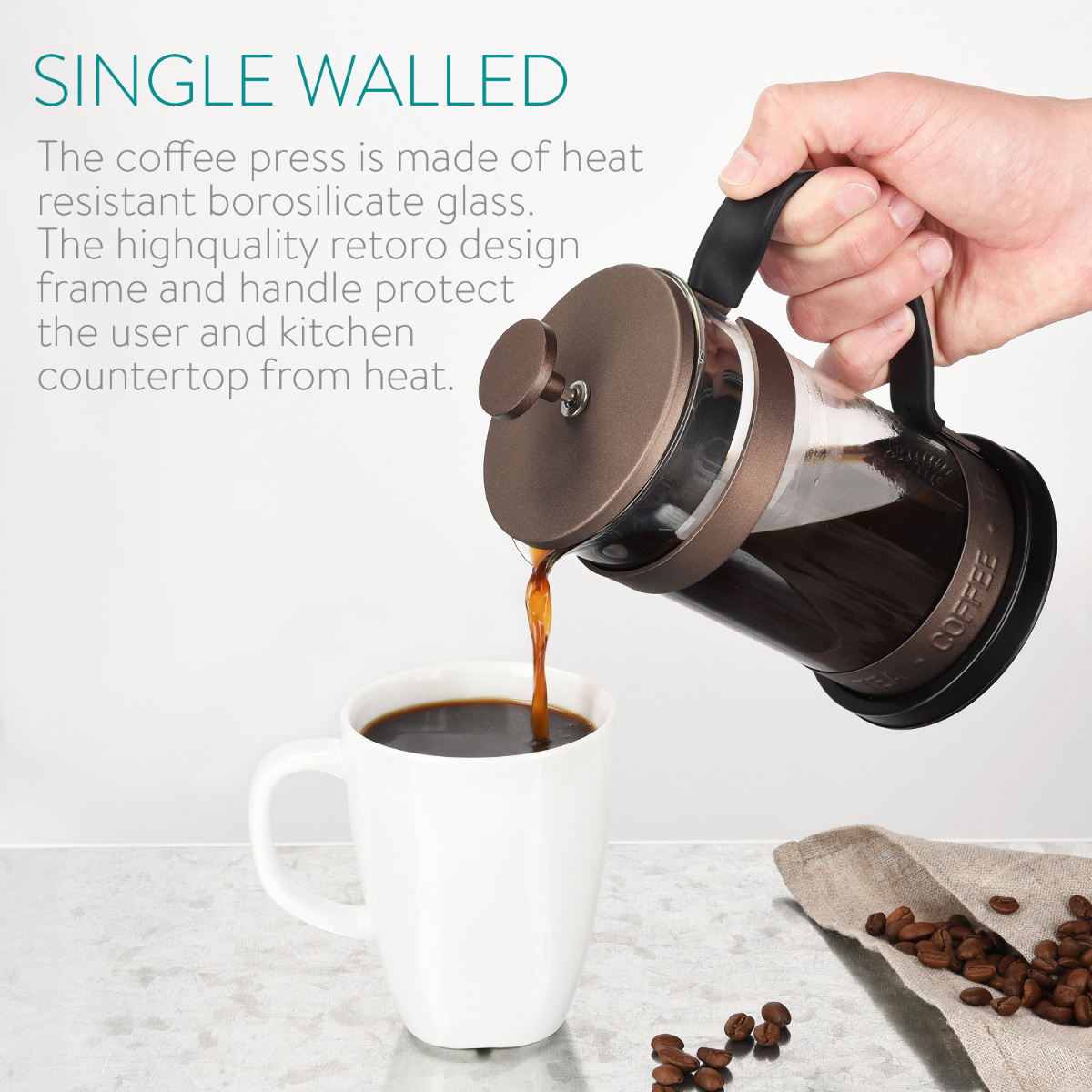 French Press Kaffeebereiter Edelstahl Filter 350 ml Stempelkanne 12x8,5x16,5cm