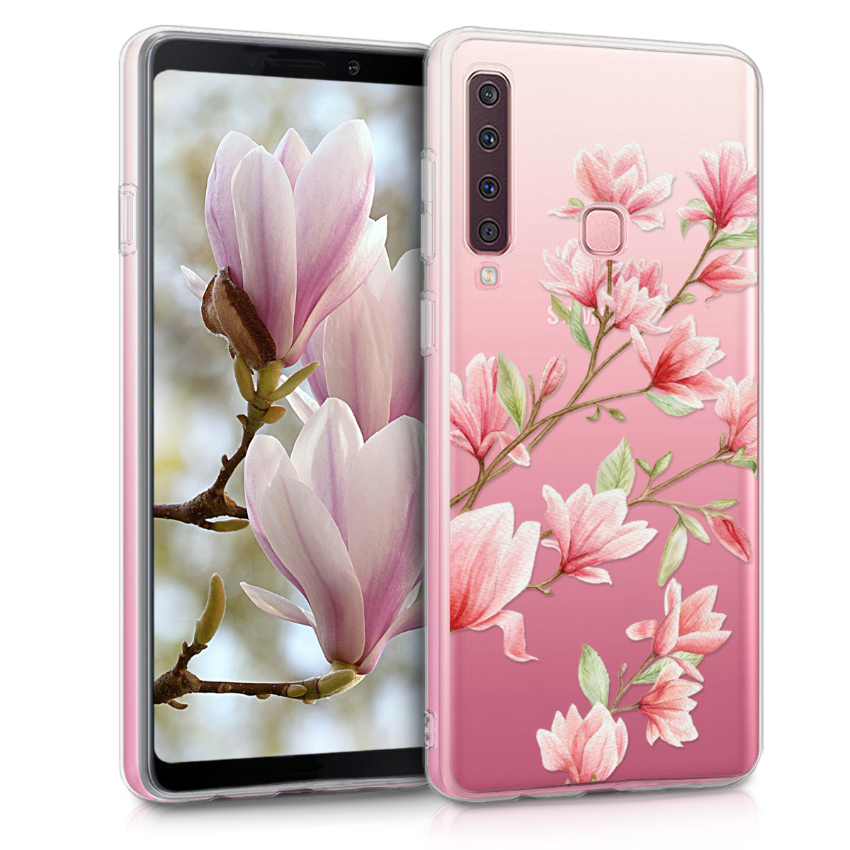 Kvalitní silikonové TPU pouzdro pro Samsung A9 (2018) - Magnolie růžové / bílé / transparentní