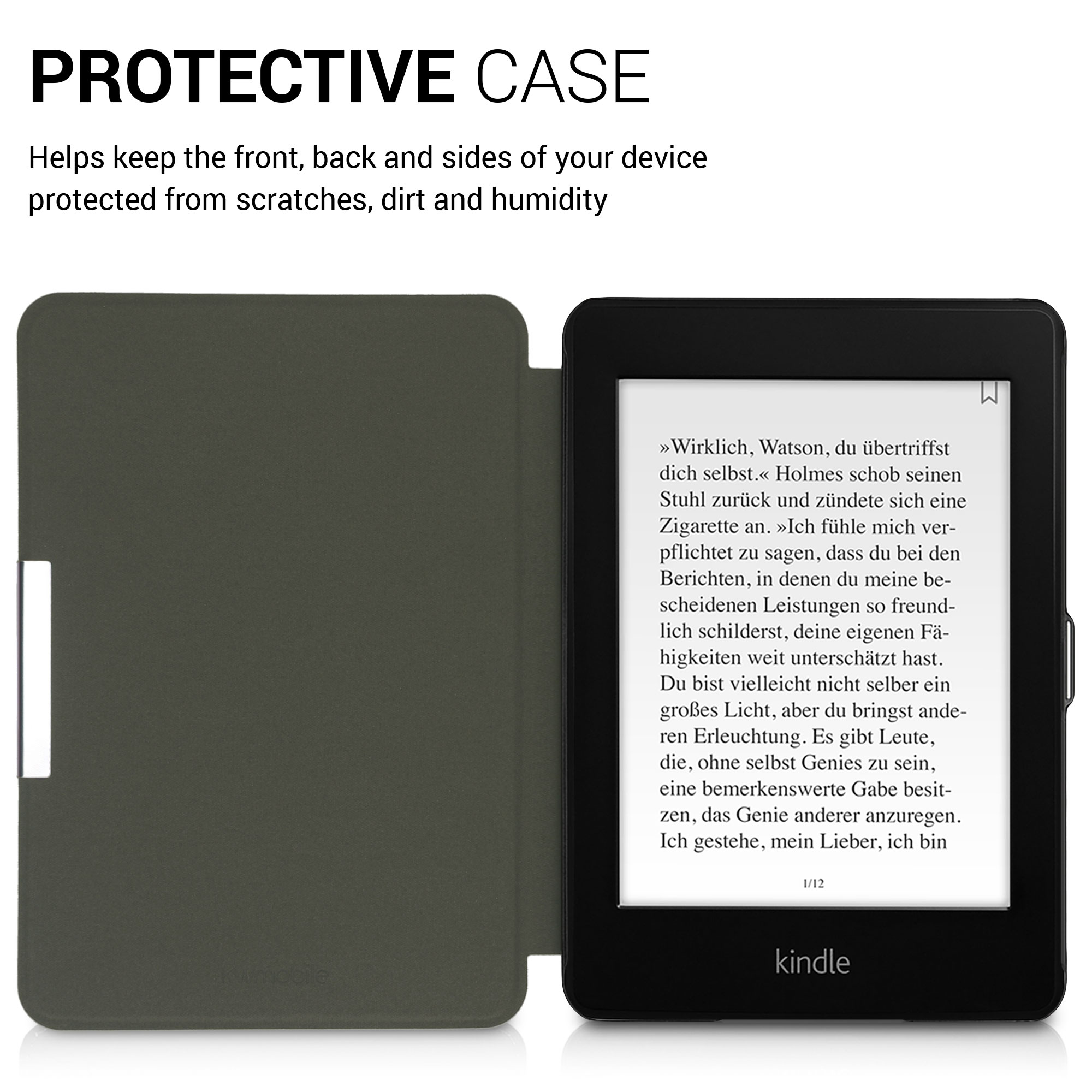 10. Gen - 2018 Grey//Black - PU Leather and PU Suede e-Reader Cover kwmobile Case for Kindle Paperwhite