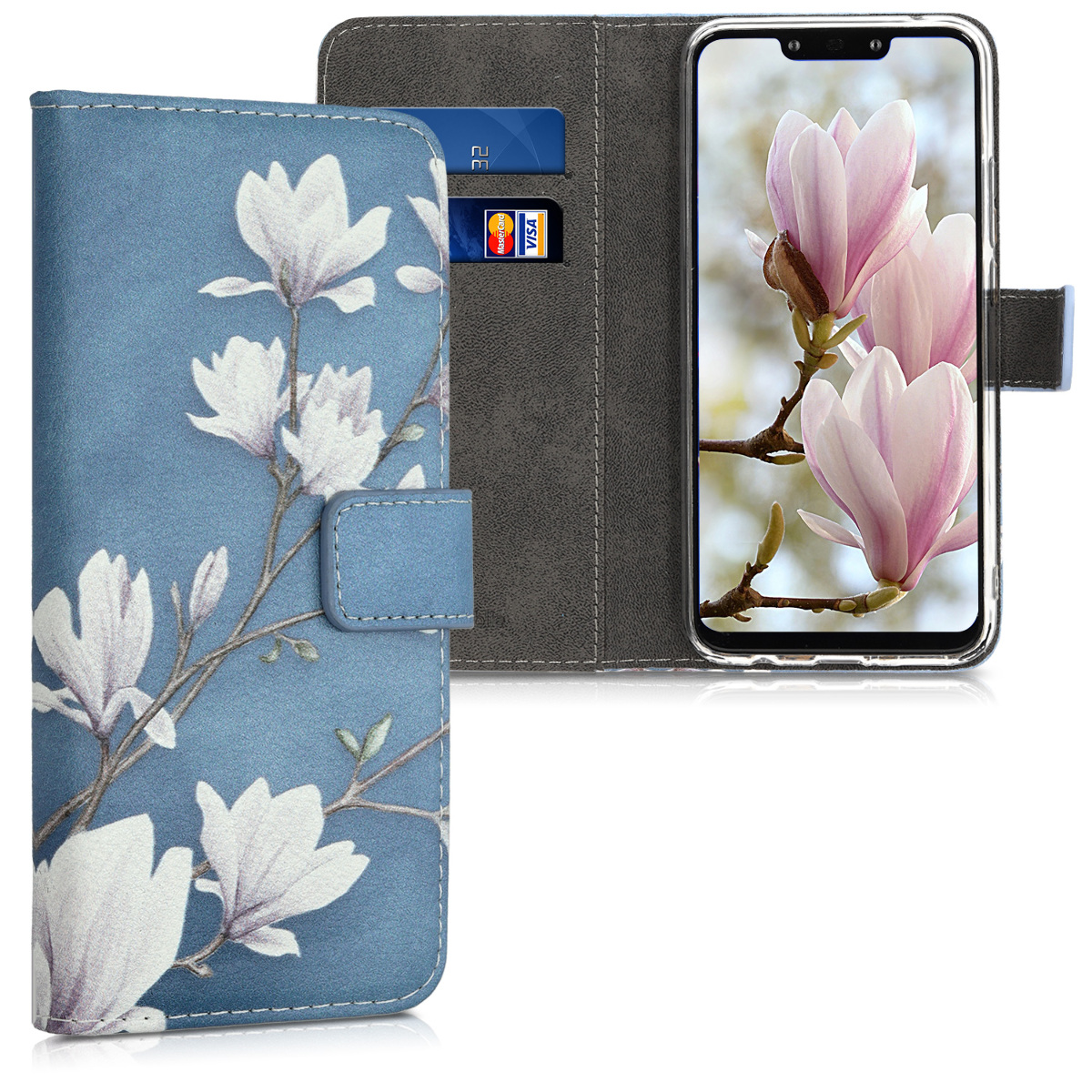 Peněženkové pouzdro pro Huawei Mate 20 Lite - Magnolias Taupe / Bílá / Modrošedá