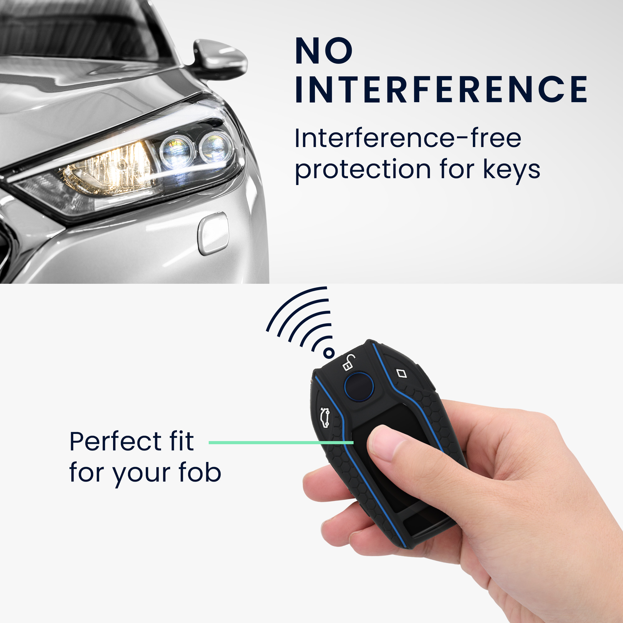 kwmobile Car Key Cover for BMW Silicone Protective Key Fob Cover for BMW Display Car Key Black//Blue