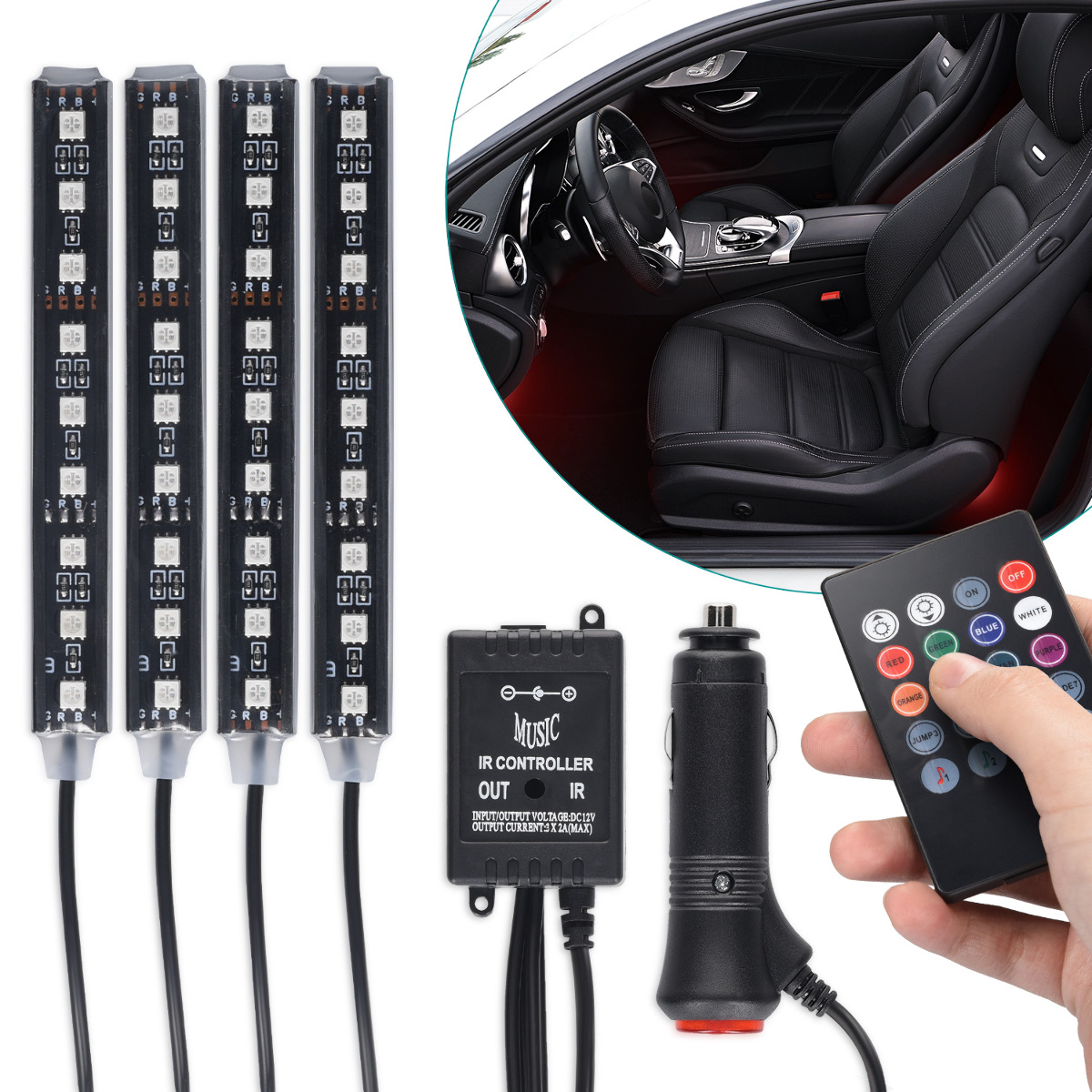 Details About Car Interior Color Changing Led Light Strips With Music Sync And Remote Control