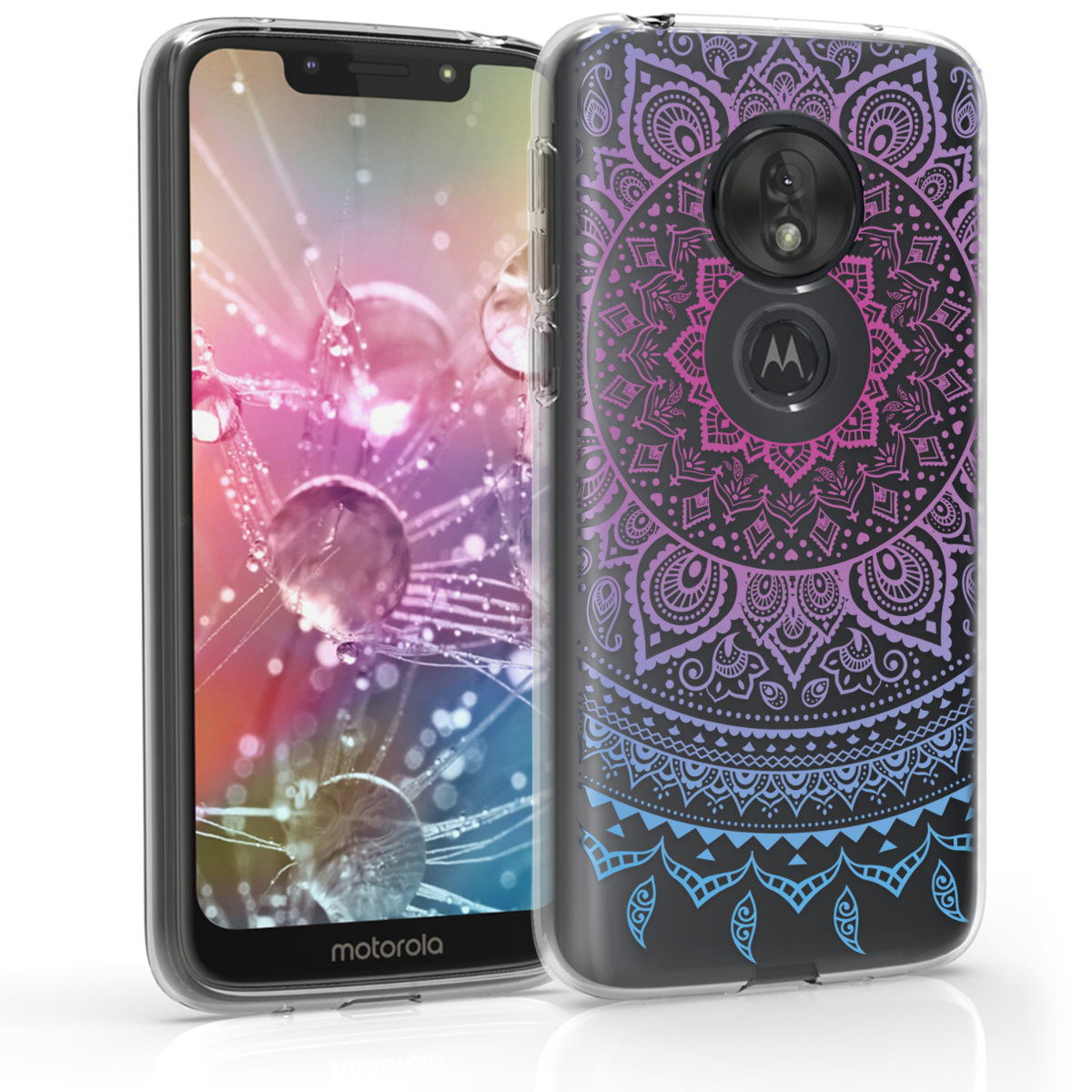 Kvalitní silikonové TPU pouzdro | obal pro Motorola Moto G7 Play (EU-Version) - Indian Sun Modrá / tmavě růžová / průhledná