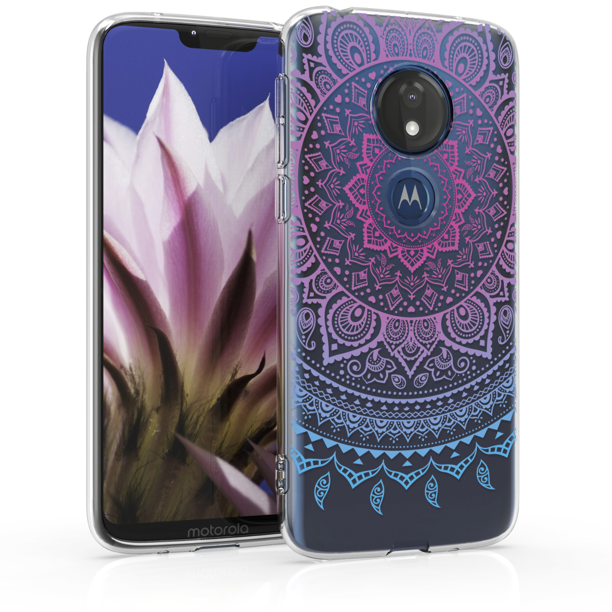 Kvalitní silikonové TPU pouzdro | obal pro Motorola Moto G7 Power - Indian Sun Blue / Dark Pink / Transparent