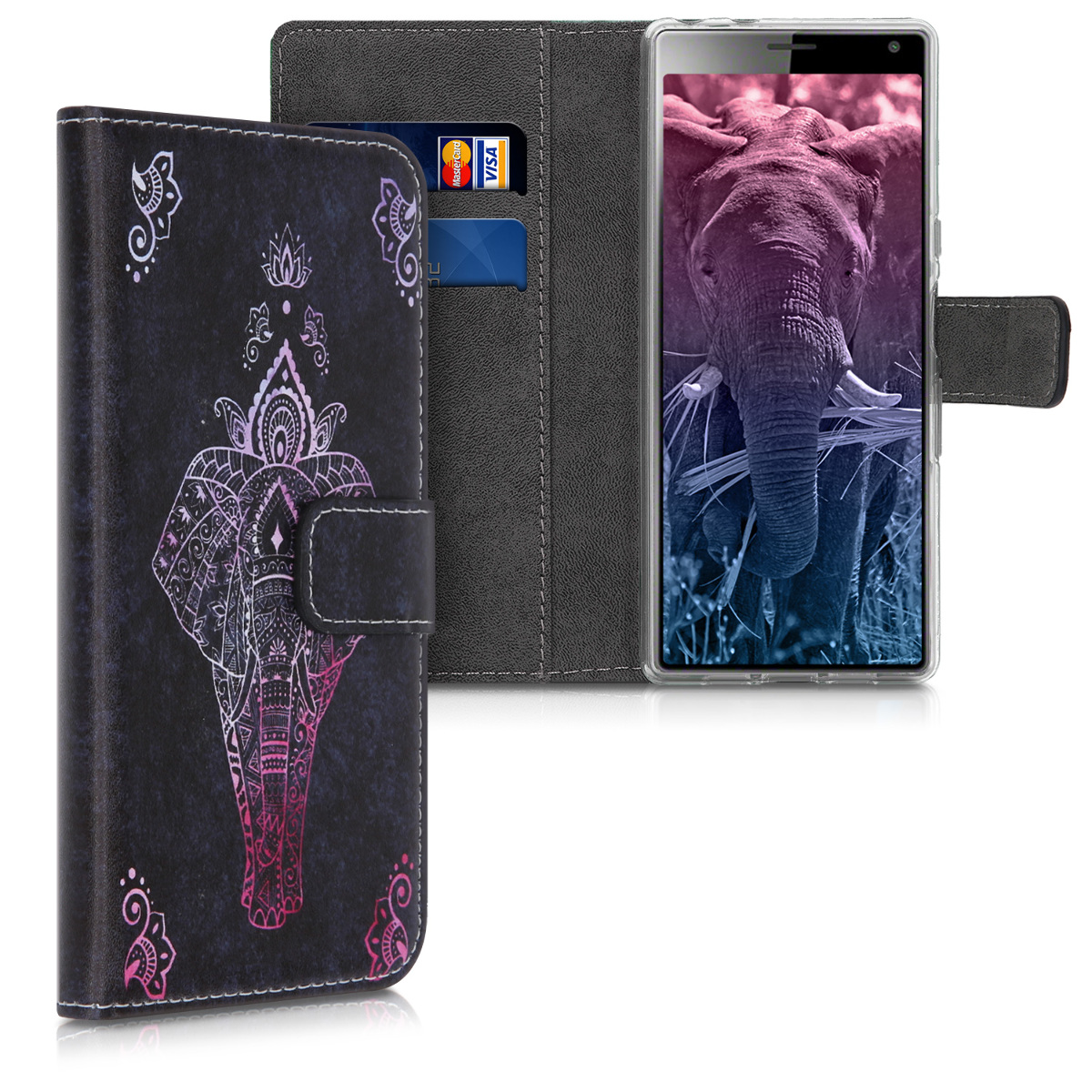Kožené pouzdro | obal pro Sony Xperia 10 - Slon Sketch tmavě růžová / Anthracite