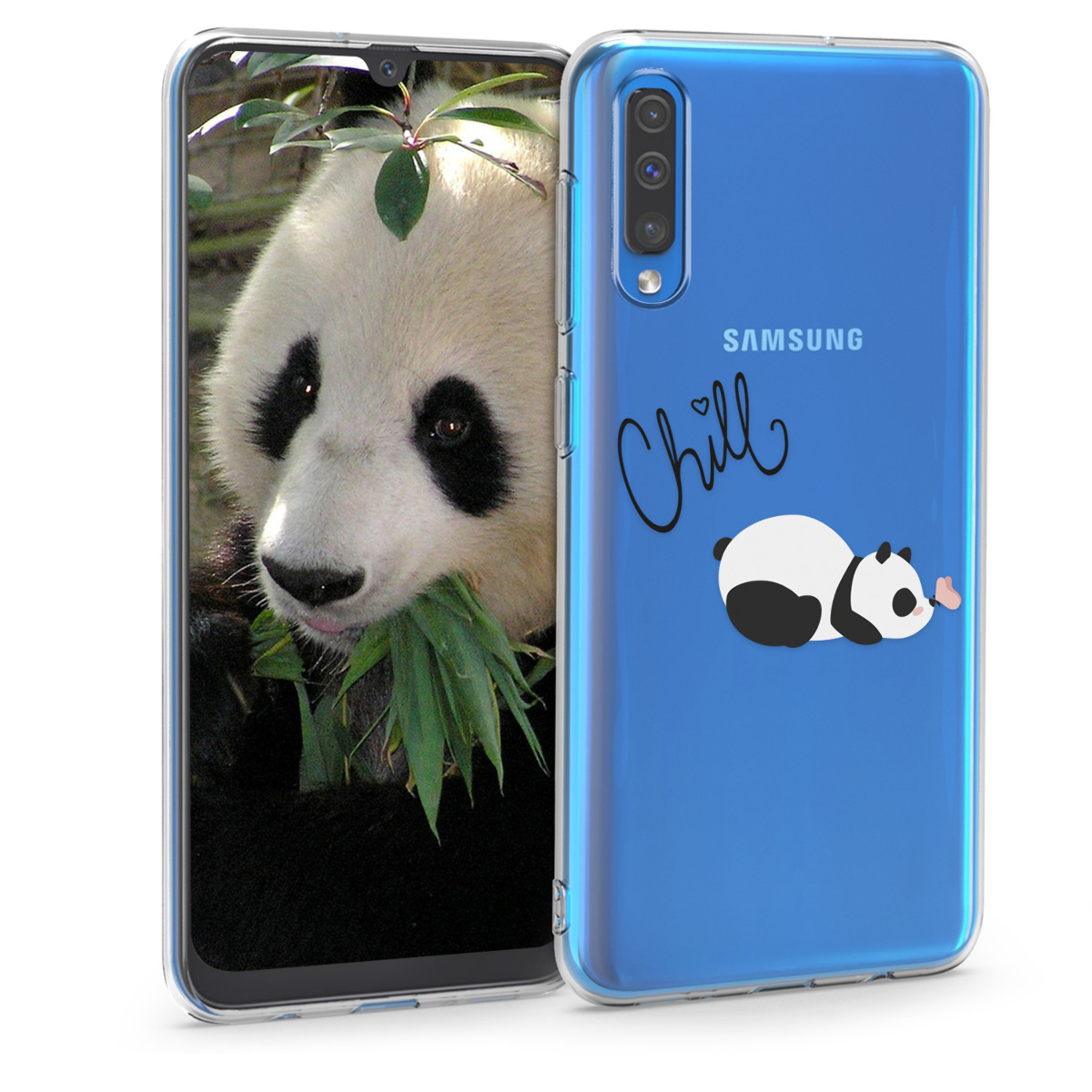 Kvalitní silikonové TPU pouzdro pro Samsung A50 - Chill Panda černé / bílé / transparentní