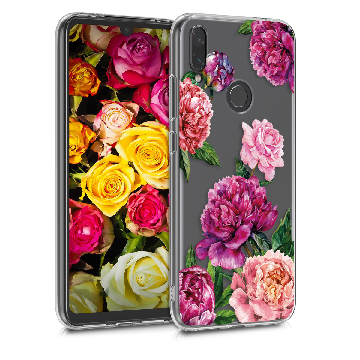 Kvalitní silikonové TPU pouzdro | obal pro Xiaomi Redmi Note 7 | Note 7 Pro - květina Mix fialový / růžový / transparentní