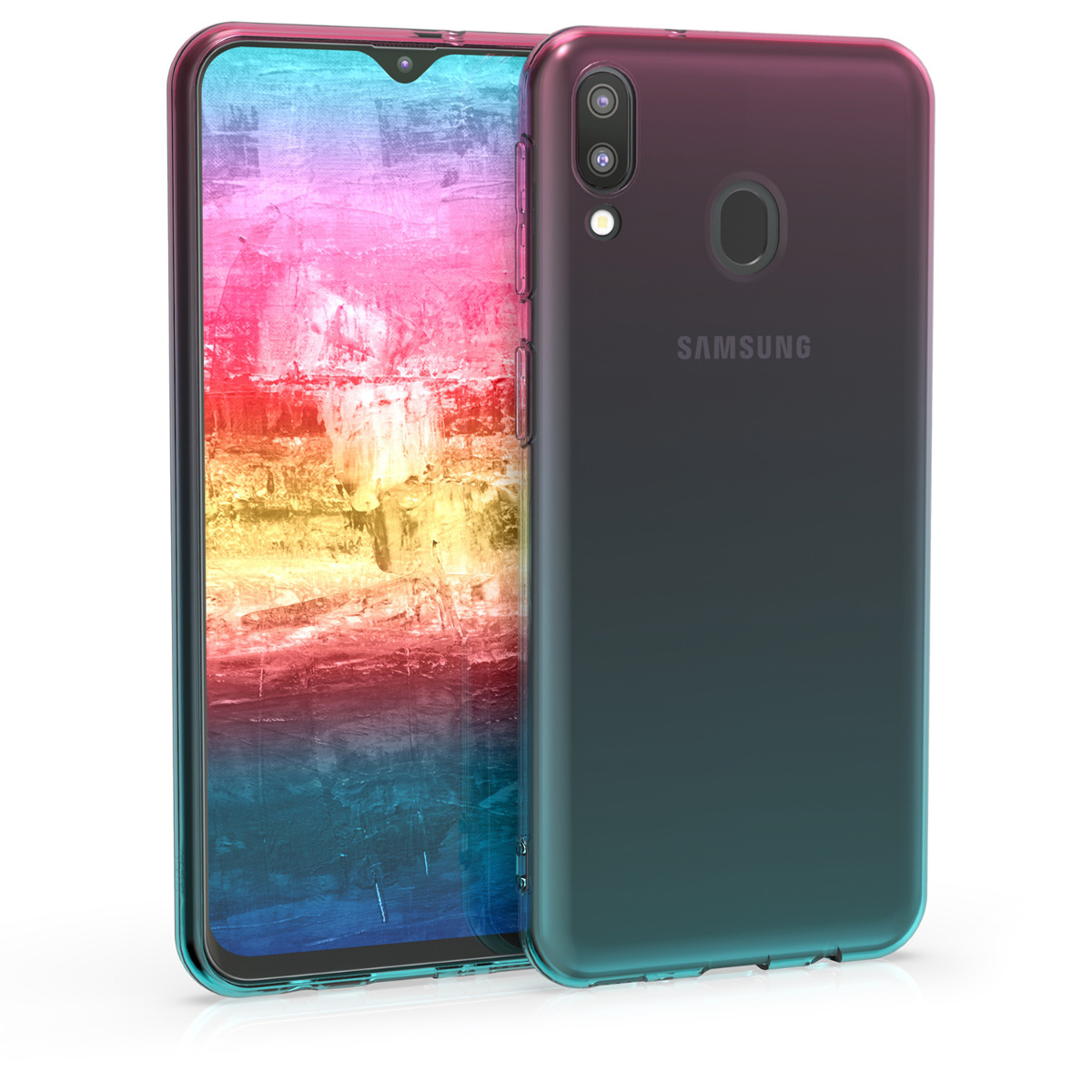 Kvalitní silikonové TPU pouzdro pro Samsung M20 (2019) - Bicolor tmavě růžová / modré / průhledná