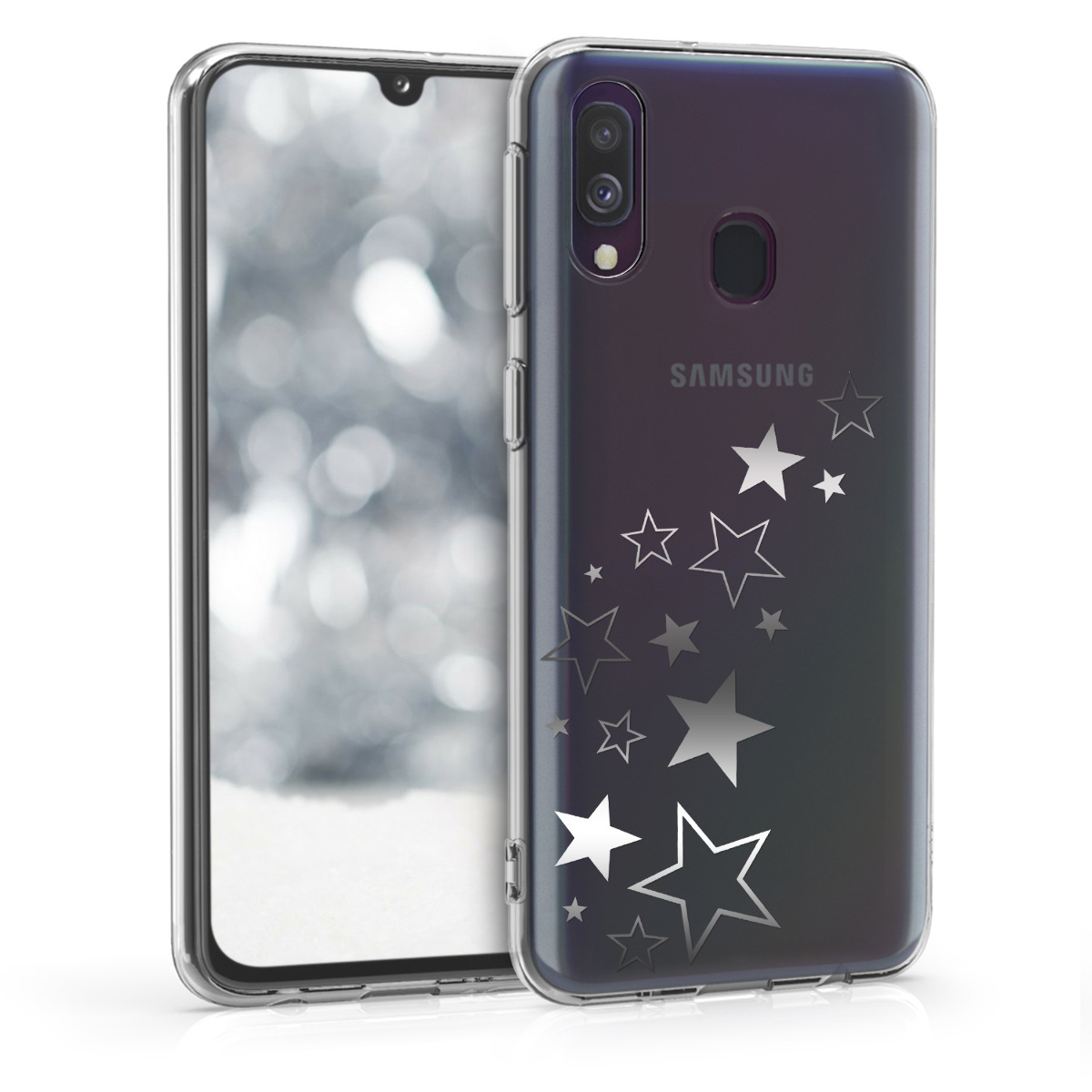 Kvalitní silikonové TPU pouzdro pro Samsung A40 - Hvězda Mix stříbrné / transparentní